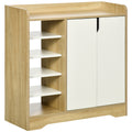 Shoe Storage Organizer with Double Doors and Open Shelves for 13 Pairs - Natural & White