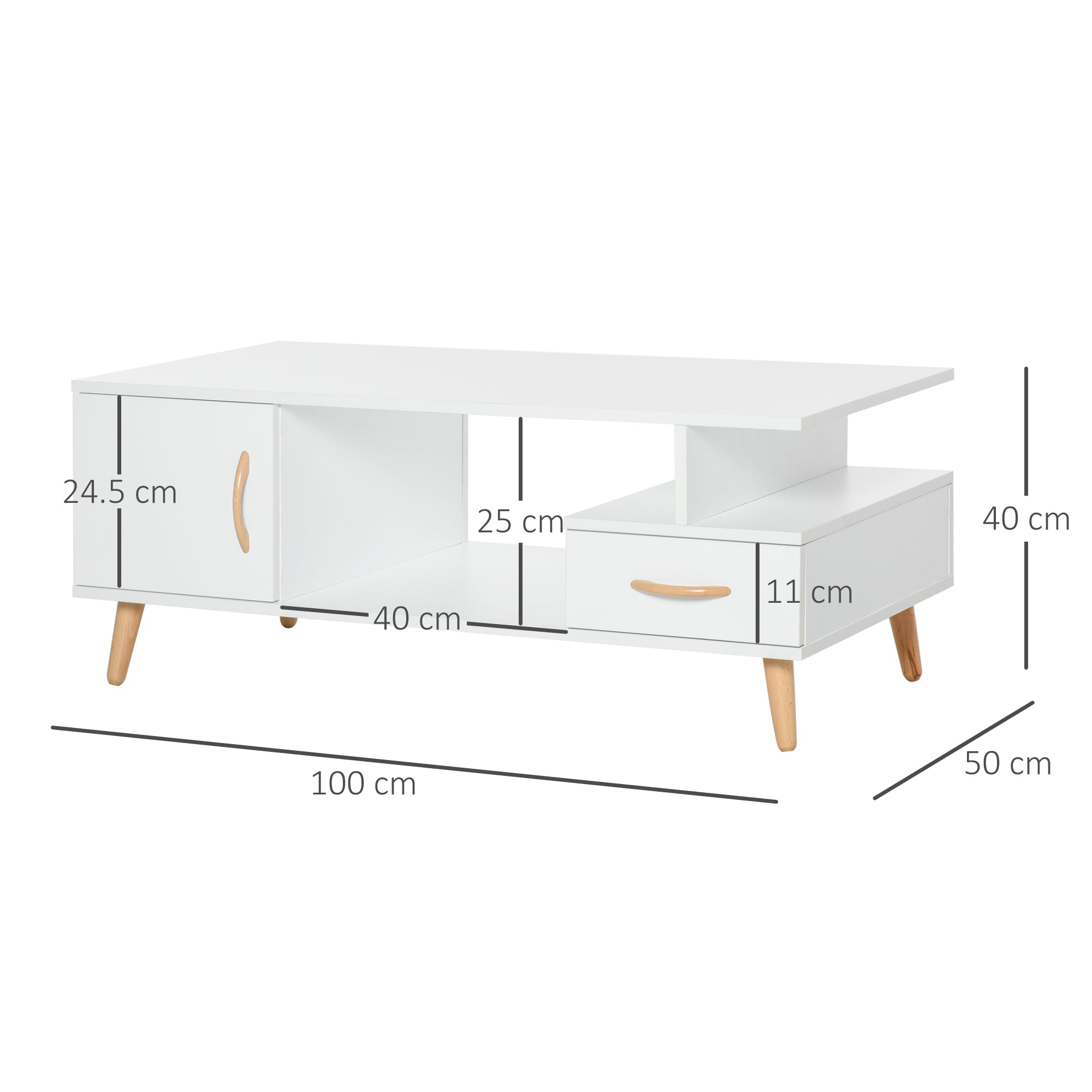 Modern Minimalism Coffee Table with Storage, Sofa Side Table with Shelf & Drawer for Living Room Reception Room, White