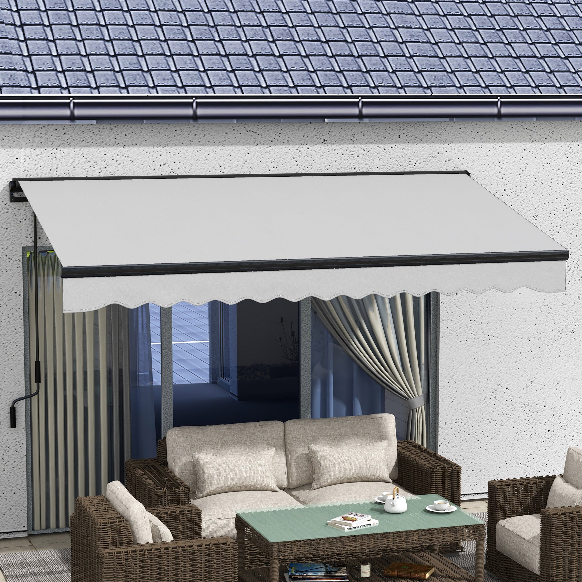 3.5 x 2.5m Aluminium Frame Electric Awning, Retractable Awning Sun Canopies for Patio Door Window, Light Grey