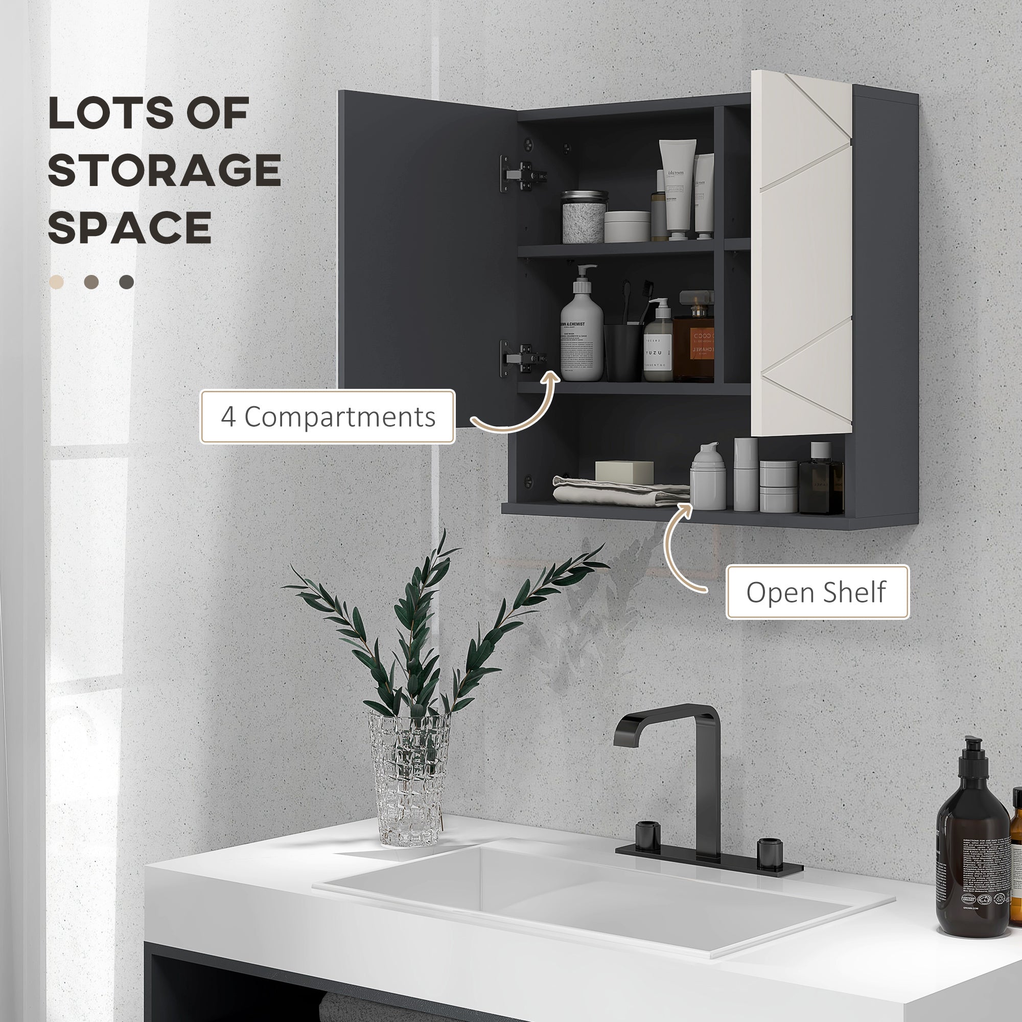 Bathroom Mirror Cabinet, Wall Mounted Bathroom Storage Cupboard with Adjustable Shelves, 55W x 17D x 55Hcm, Light Grey