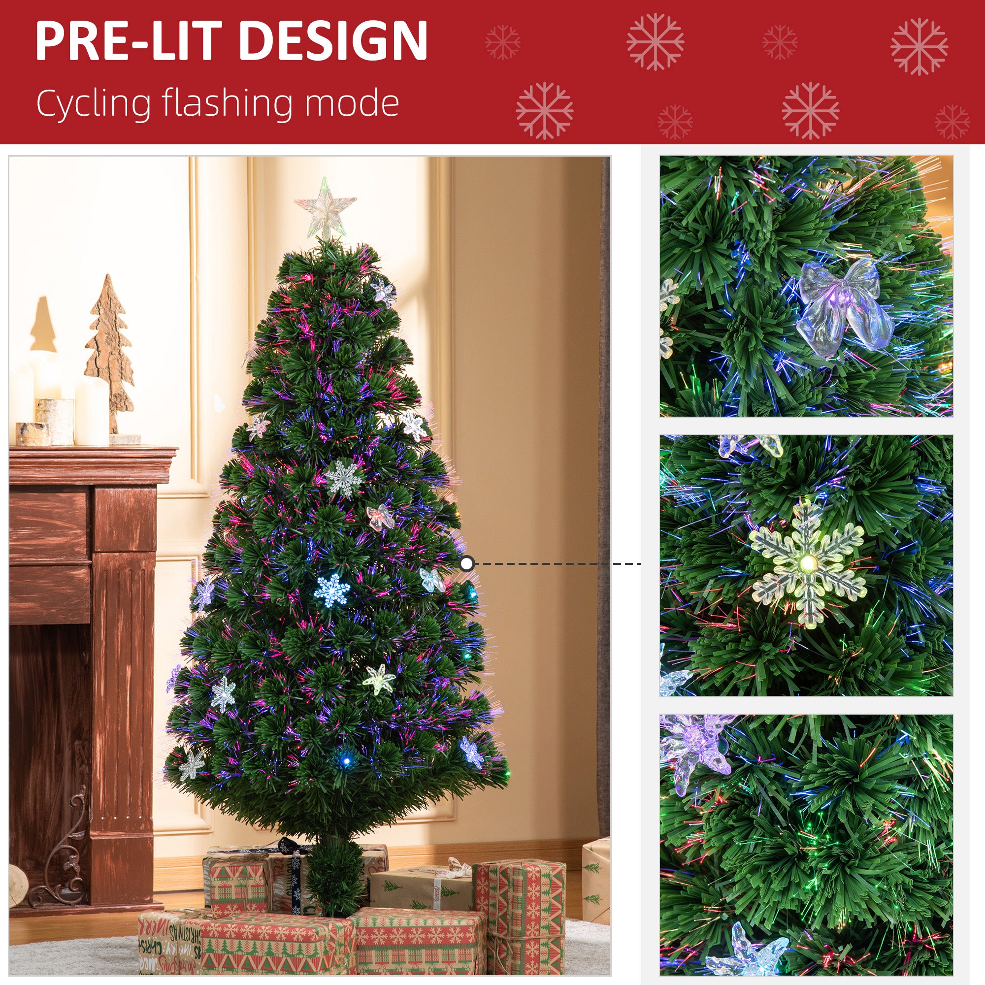 5ft Prelit Artificial Christmas Tree Fiber Optic LED Light Holiday Home Xmas Decoration Tree with Foldable Feet, Green