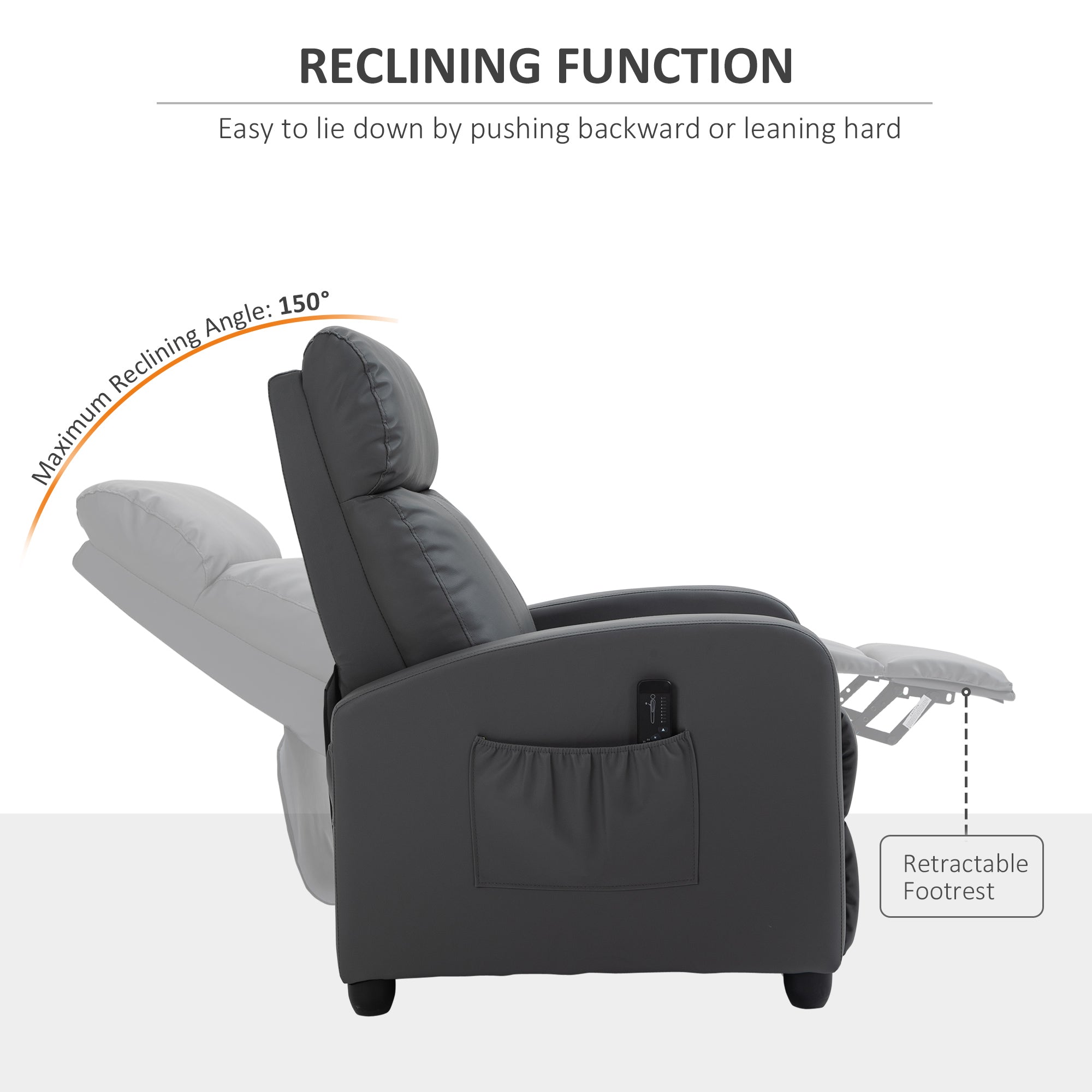 Recliner Sofa Chair PU Leather Massage Armcair w/ Footrest and Remote Control for Living Room, Bedroom, Home Theater, Grey