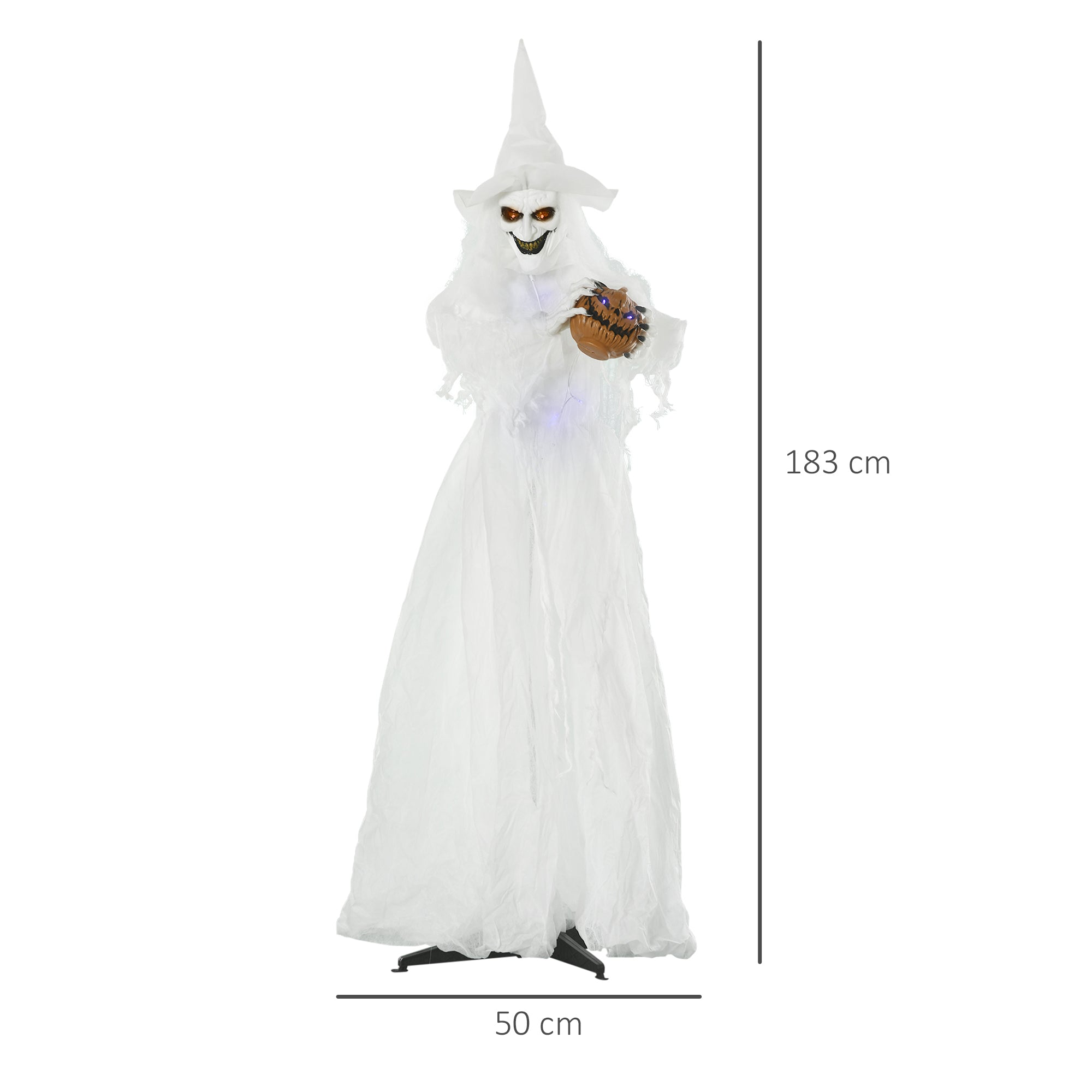 72 Inch Life-Size White Witch Halloween Decoration with Motion-Activated Light-Up Eyes - White