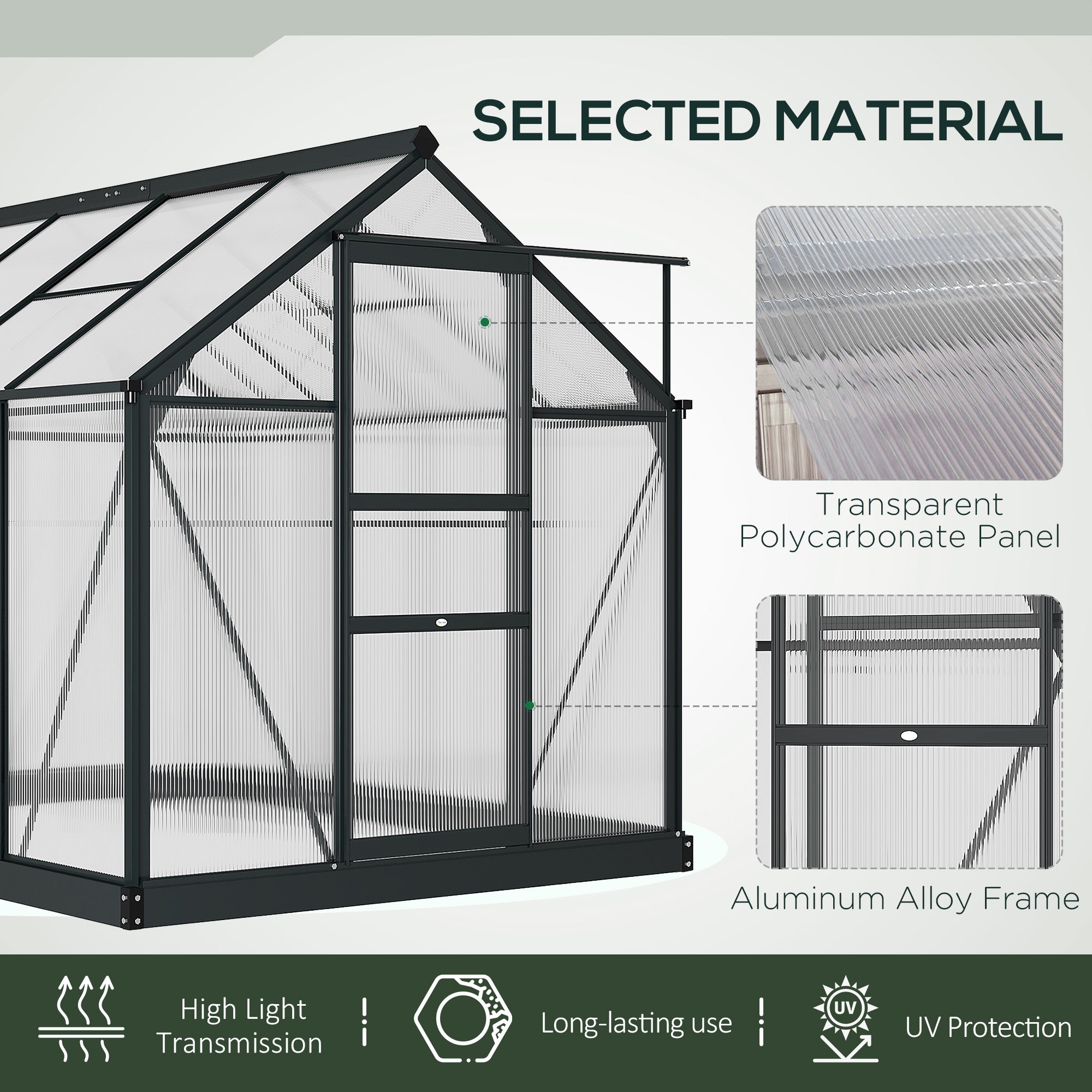 Clear Polycarbonate Greenhouse Large Walk-In Green House Garden Plants Grow Galvanized Base Aluminium Frame with Slide Door, 6 x 8ft