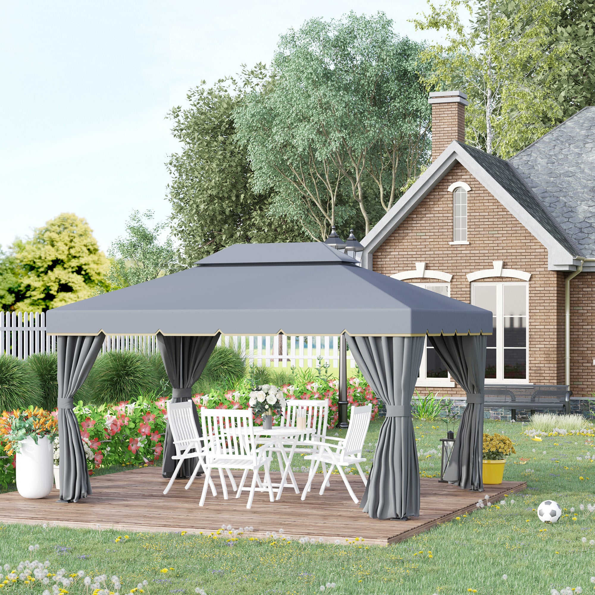 3 x 4m Aluminium Alloy Gazebo Marquee Canopy Pavilion Patio Garden Party Tent Shelter with Nets and Sidewalls - Grey