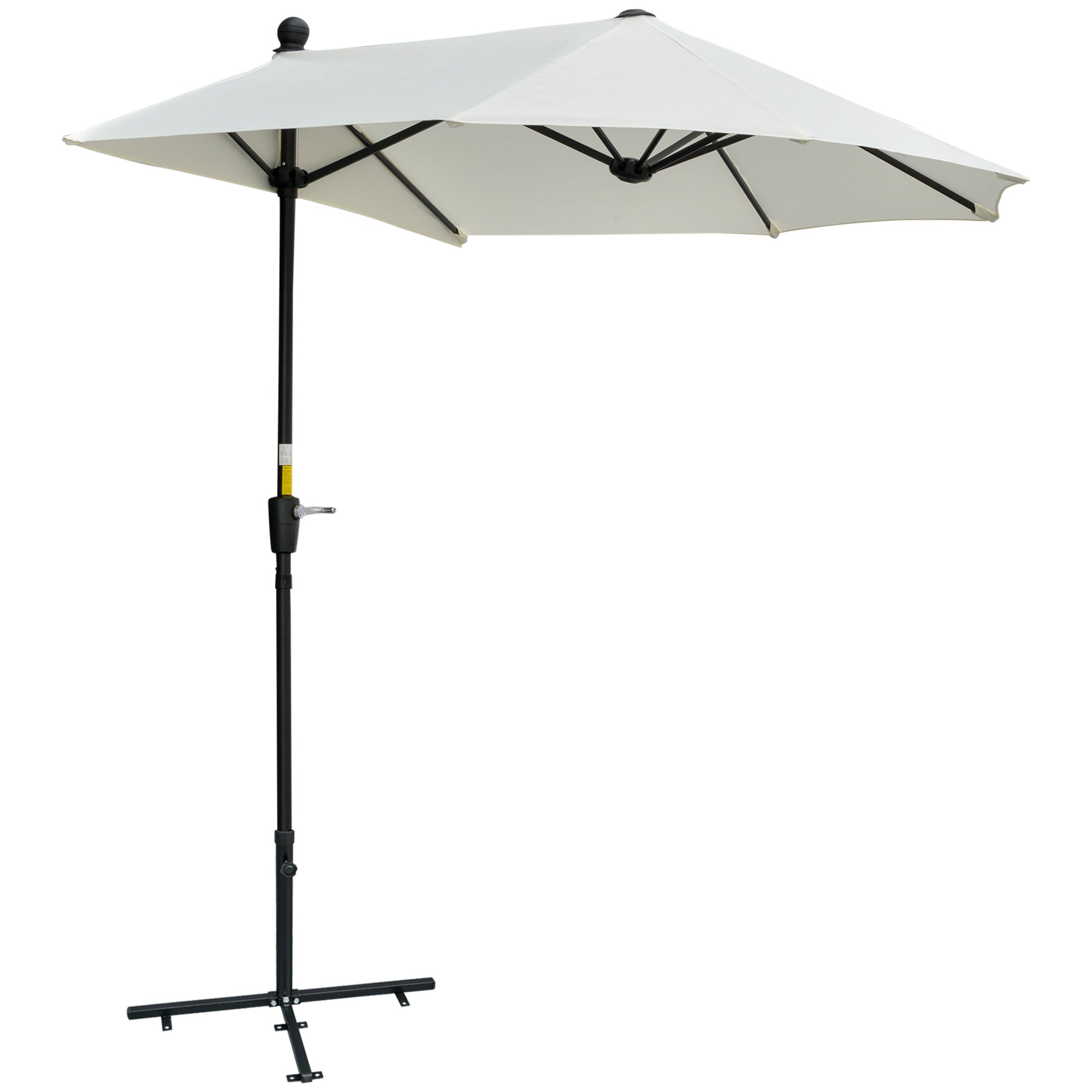 2m Half Parasol Market Umbrella Garden Balcony Parasol with Crank Handle, Cross Base, Double-Sided Canopy, Cream White