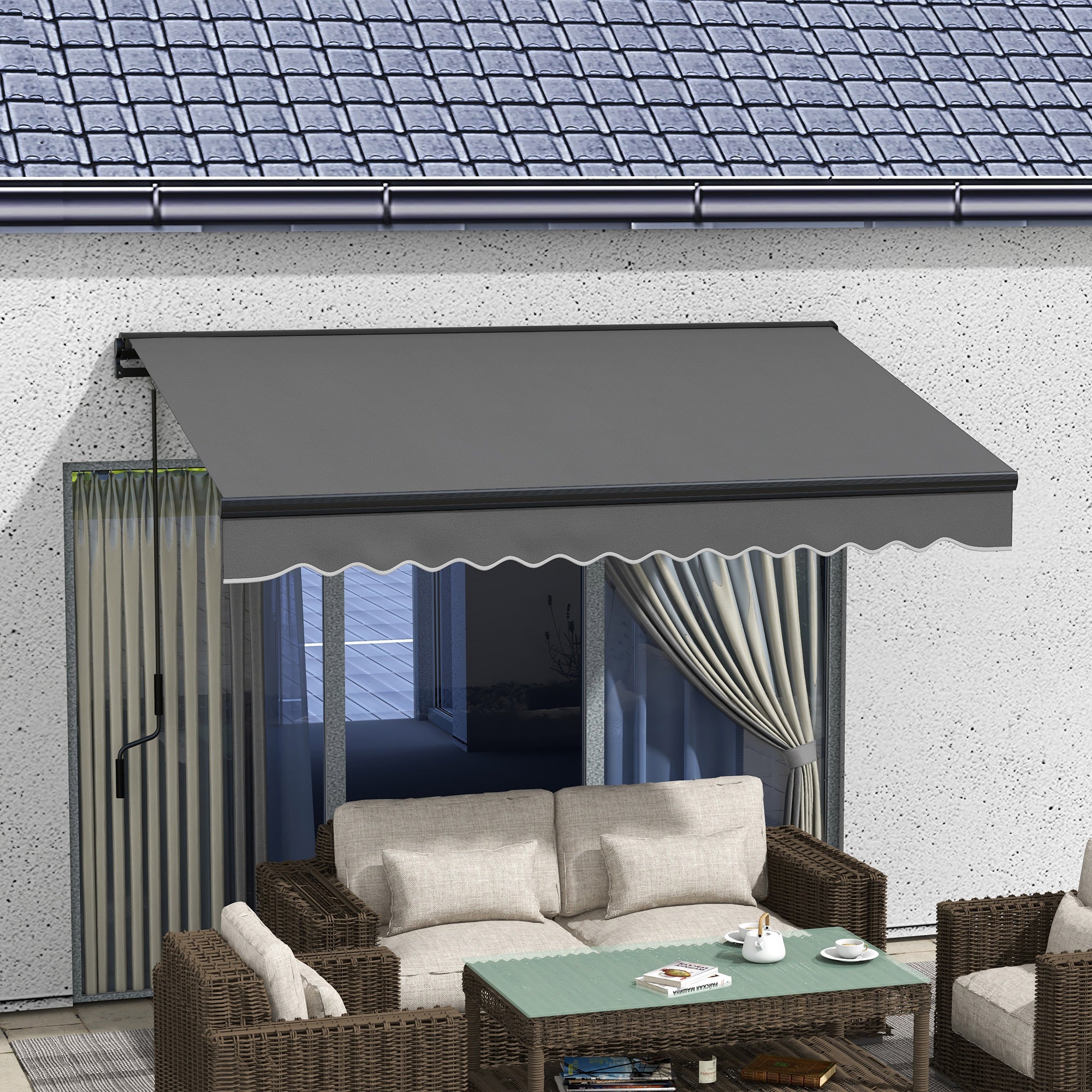 3 x 2m Aluminium Frame Electric Awning, Retractable Awning Sun Canopies for Patio Door Window, Dark Grey