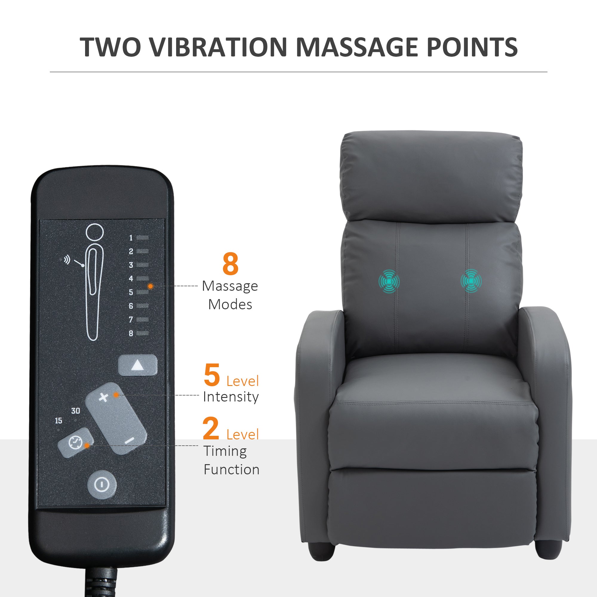 Recliner Sofa Chair PU Leather Massage Armcair w/ Footrest and Remote Control for Living Room, Bedroom, Home Theater, Grey