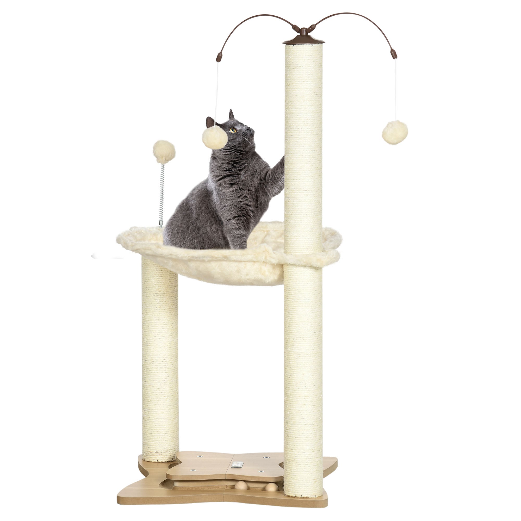 Cat Tree for Indoor Cats Kitten Play Tower with Sisal Scratching Posts Hammock Ball Toy, Beige, 53.5x53.5x90 cm