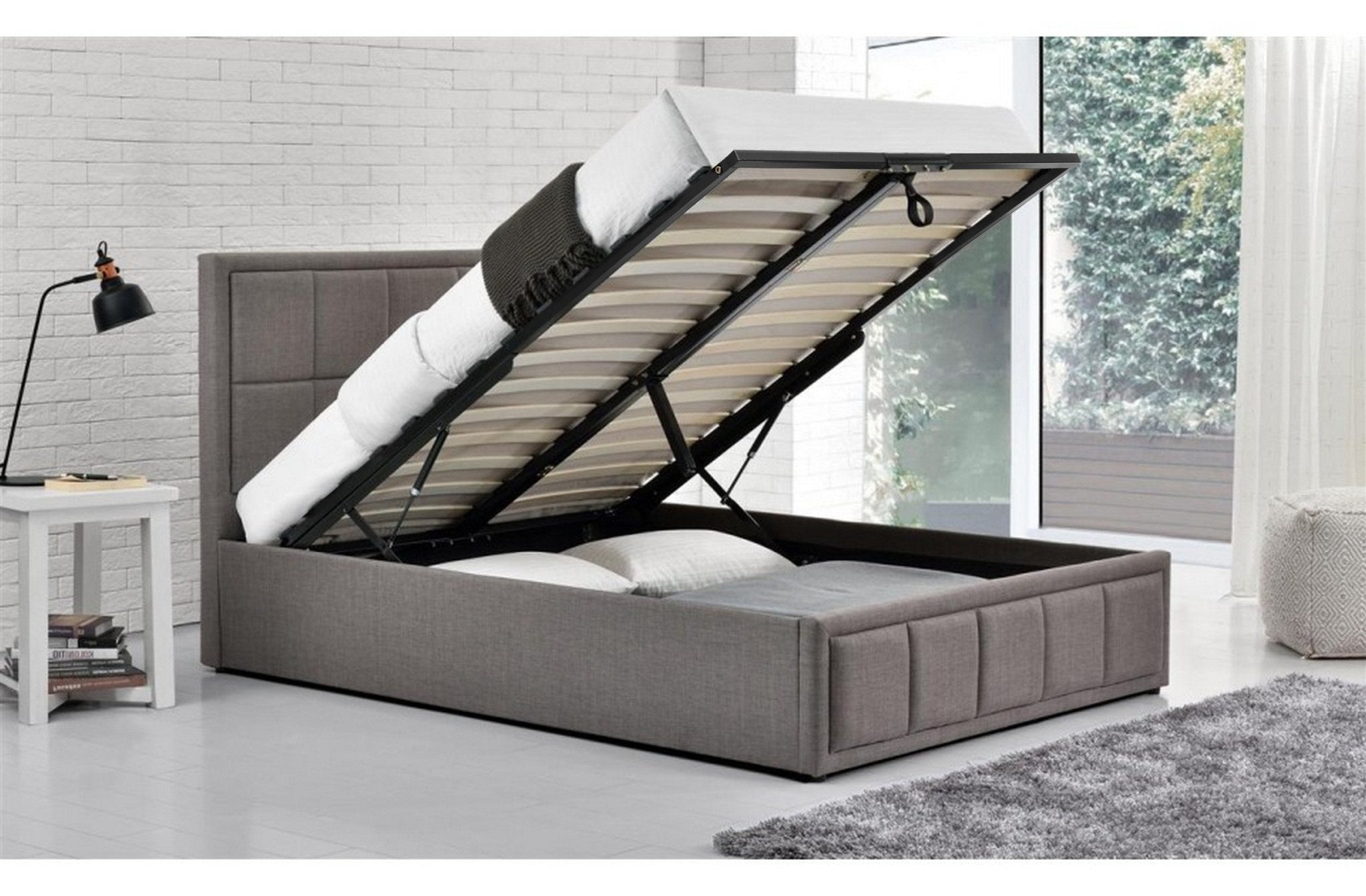 Hannover Double Ottoman Bed Grey - Bedzy UK modern and affordable home furniture England