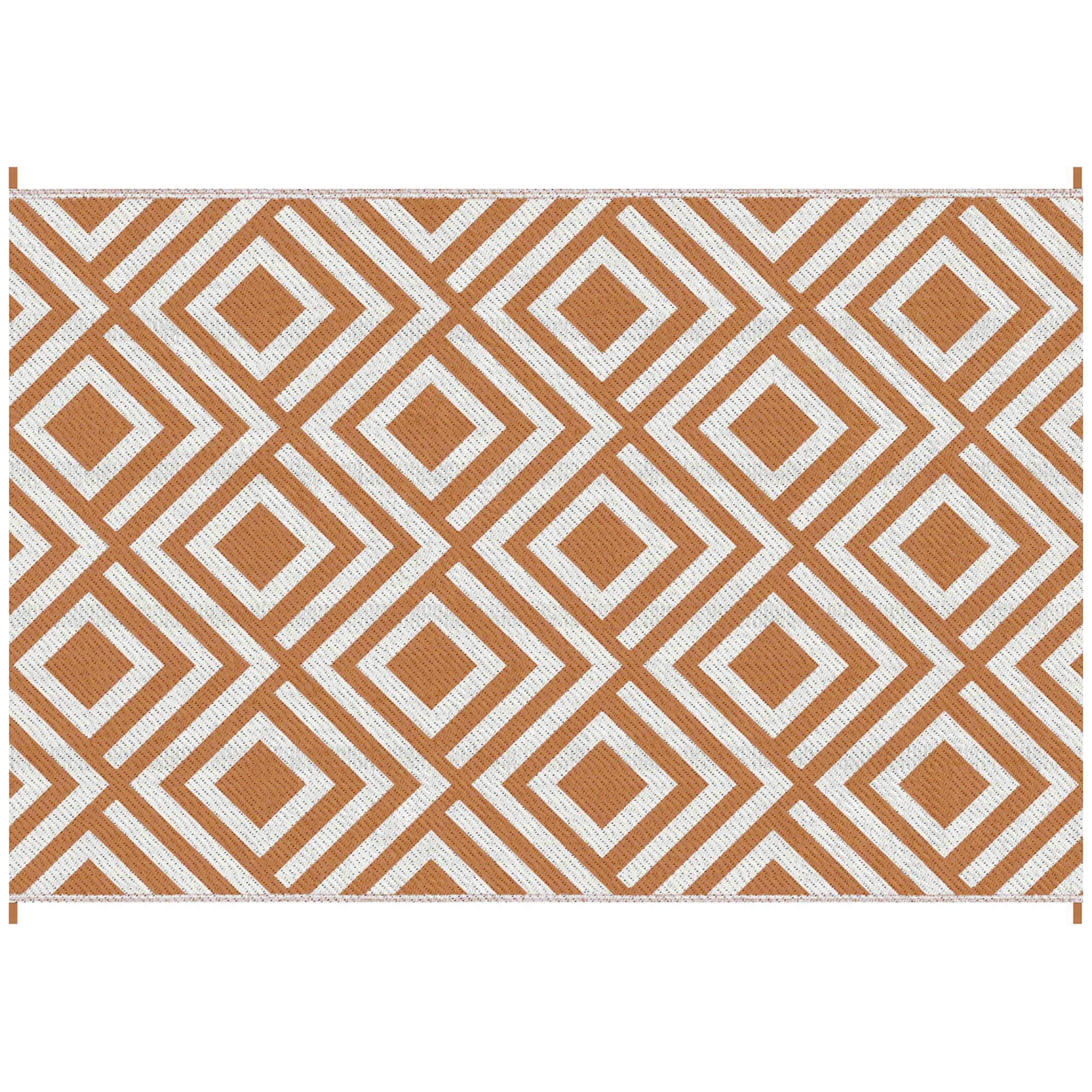 Reversible Outdoor Rug with Carry Bag and Ground Stakes, Waterproof Plastic Straw Mat for Backyard, Deck, RV, Picnic, Beach Brown & White