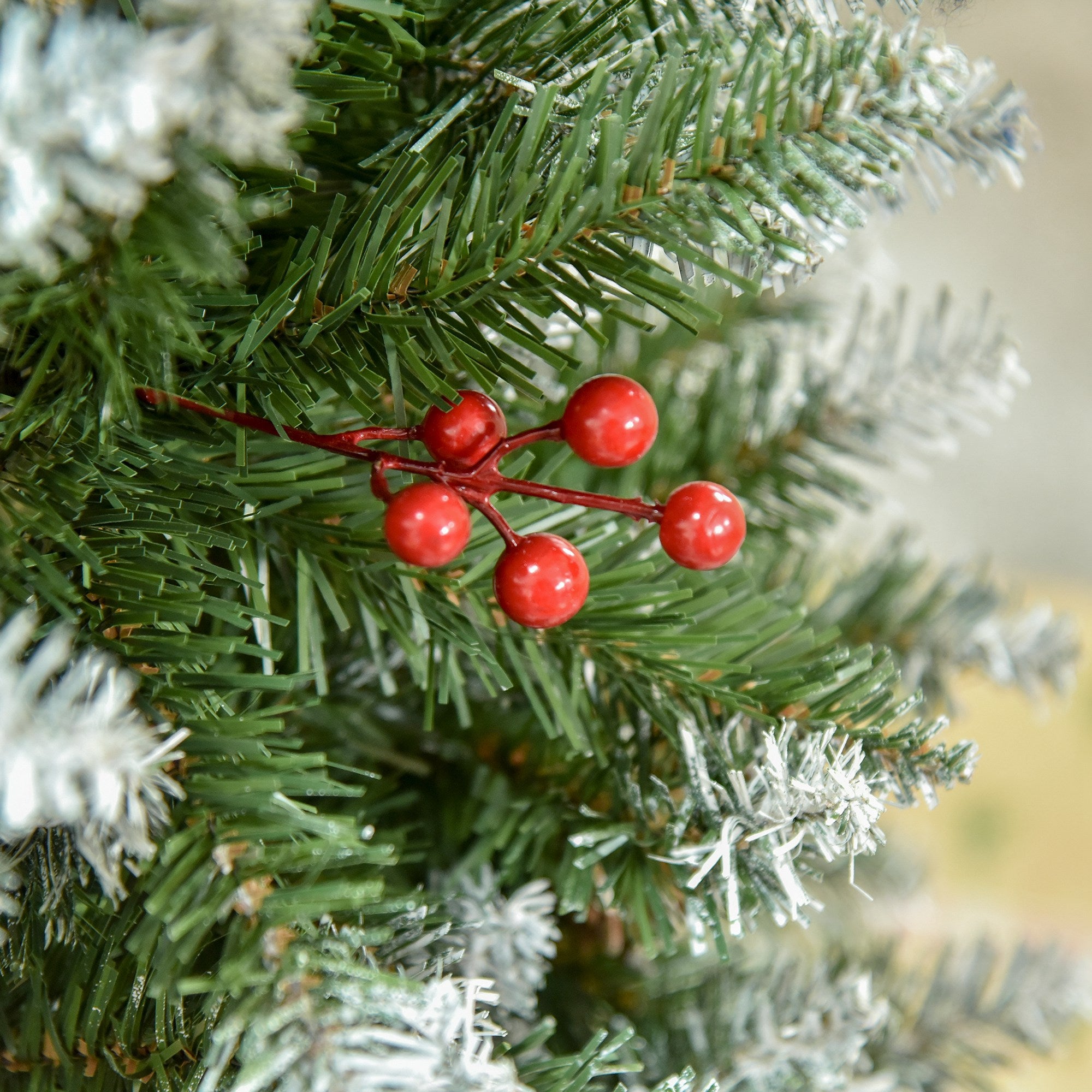 5FT Pencil Christmas Tree with Red Berries and Pinecones Holiday Home Indoor Decoration with Foldable Feet, Green