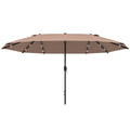 4.4m Double-Sided Garden Parasol with Solar LED Light - Khaki