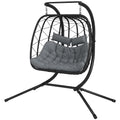 2 Seater Outdoor PE Rattan Swing Chair with Padded Cushion - Black