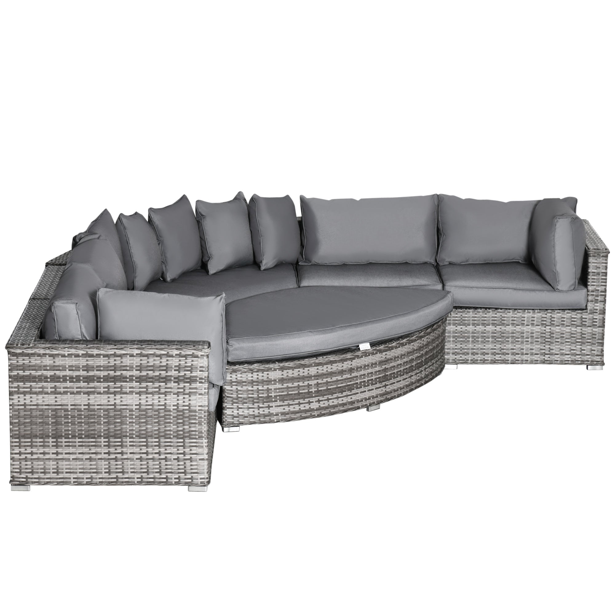 6-Seater Outdoor Rattan Wicker Sofa Set Half Round Patio Conversation Furniture Set w/ Cushions Grey