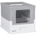 Hooded Cat Litter Box with Front Entry & Top Exit, Scoop Included, Portable Large Tray - Grey