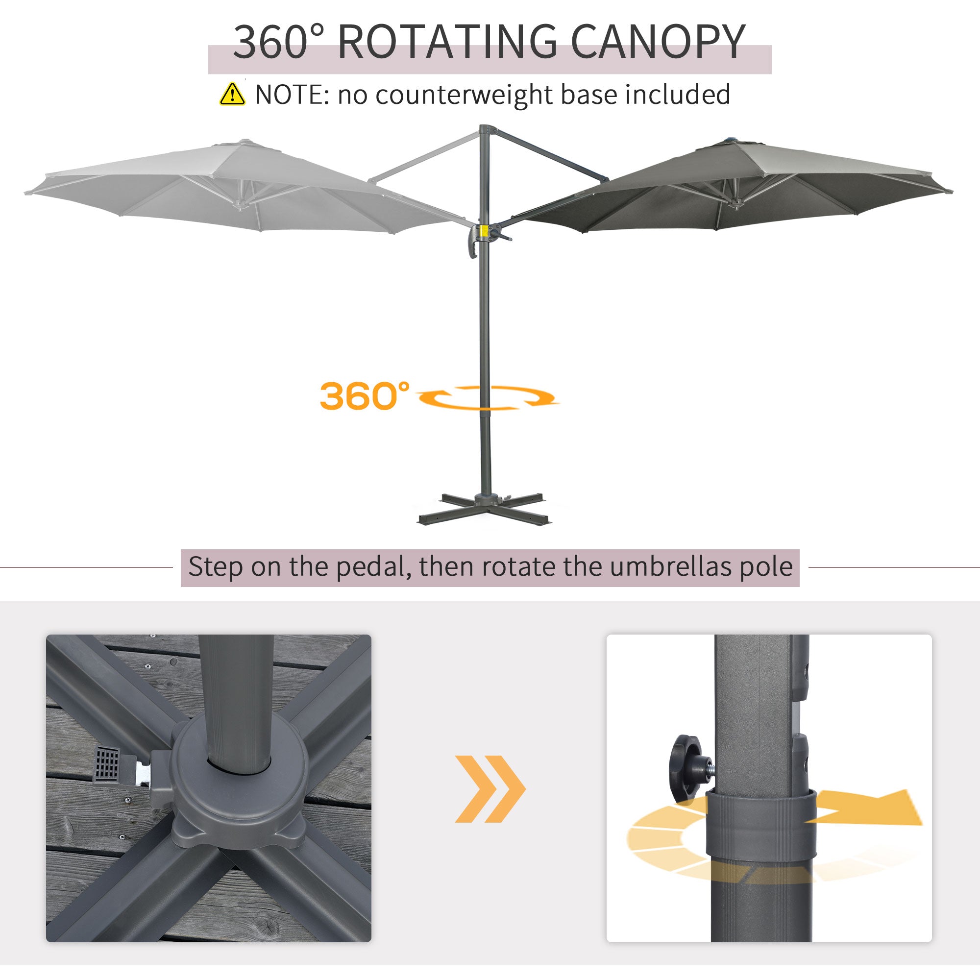 3 x 3(m) Cantilever Parasol with Cross Base, Garden Umbrella with 360° Rotation, Crank Handle and Tilt for Outdoor, Patio, Grey