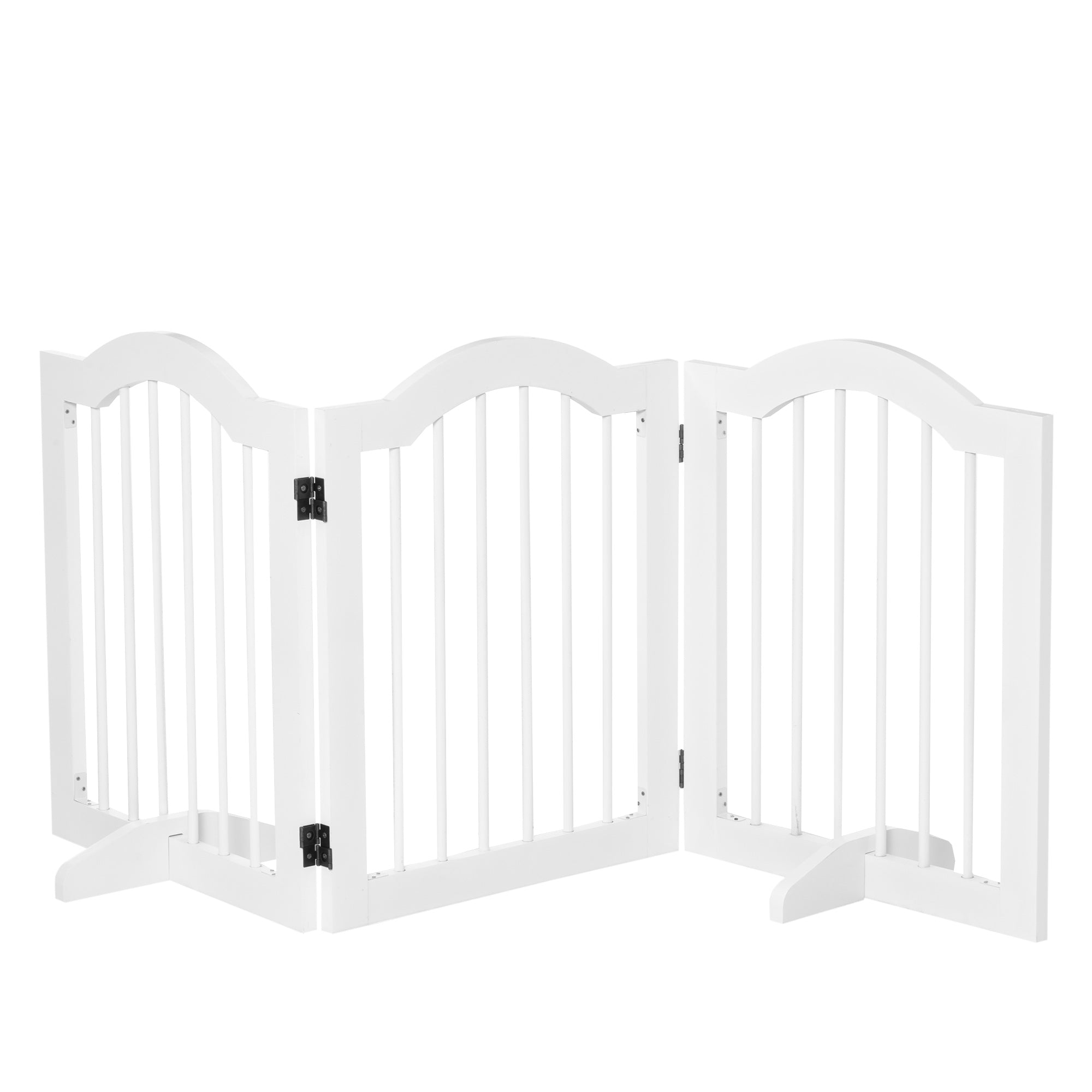 Dog Gate Wooden Foldable Small Sized Pet Gate Stepover Panel with Support Feet Freestanding Safety Barrier for the House Doorway Stairs White