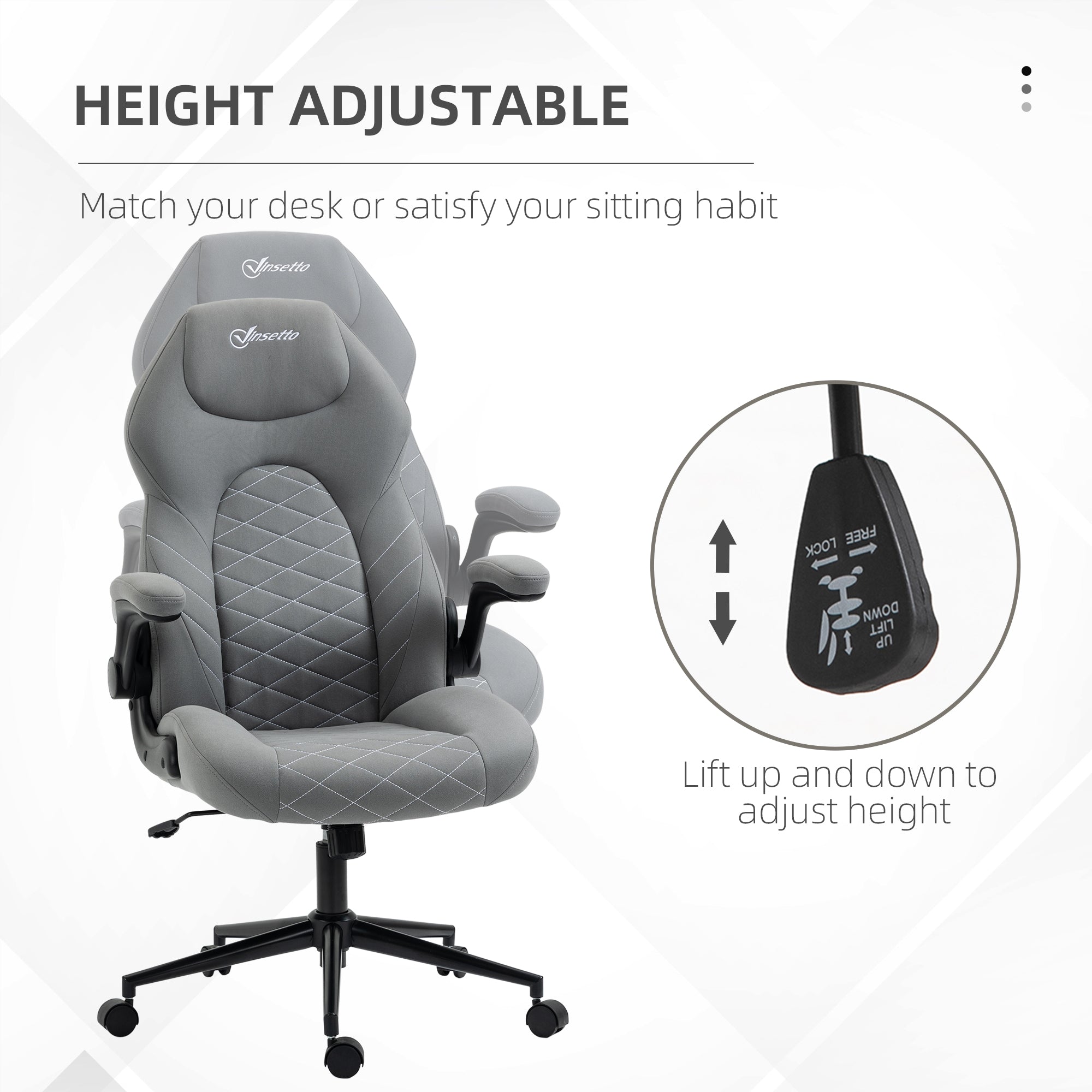 Home Office Desk Chair, Computer Chair with Flip Up Armrests, Swivel Seat and Tilt Function, Light Grey