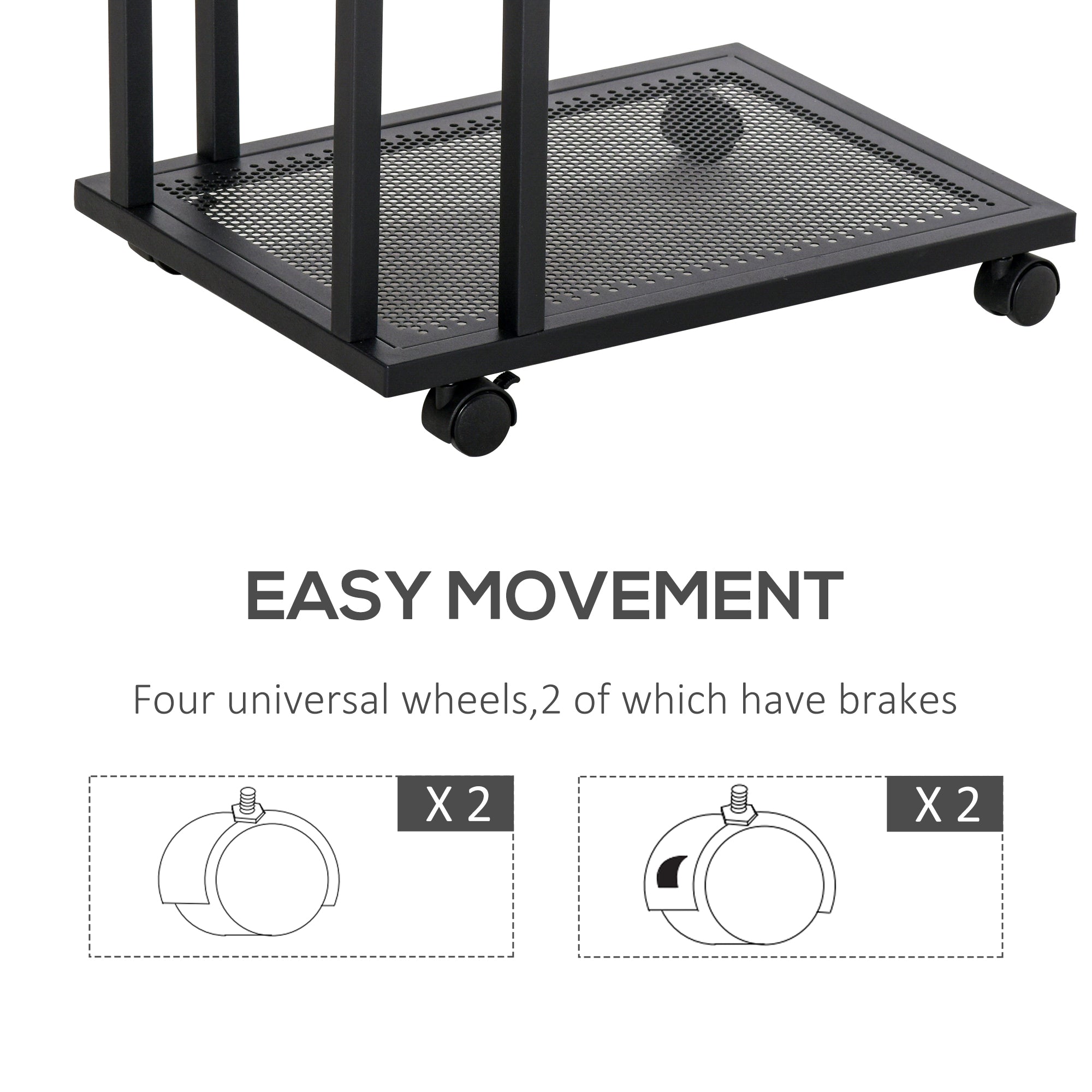 Mobile Sofa Side End Coffee Table Coffee Table Laptop Stand Metal Frame Rolling Castors Storage Wooden Trolly