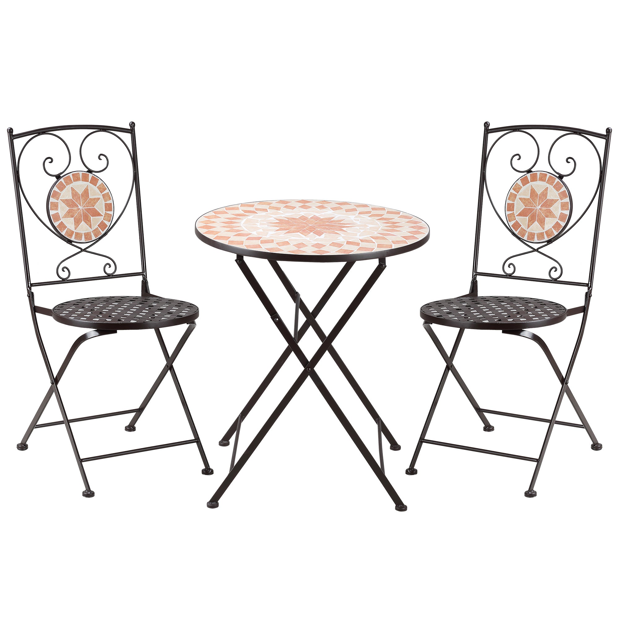 3 Piece Mosaic Bistro Set, 2 Folding Chairs & 1 Round Table Outdoor Furniture for Outdoor, Balcony, Poolside, Yellow