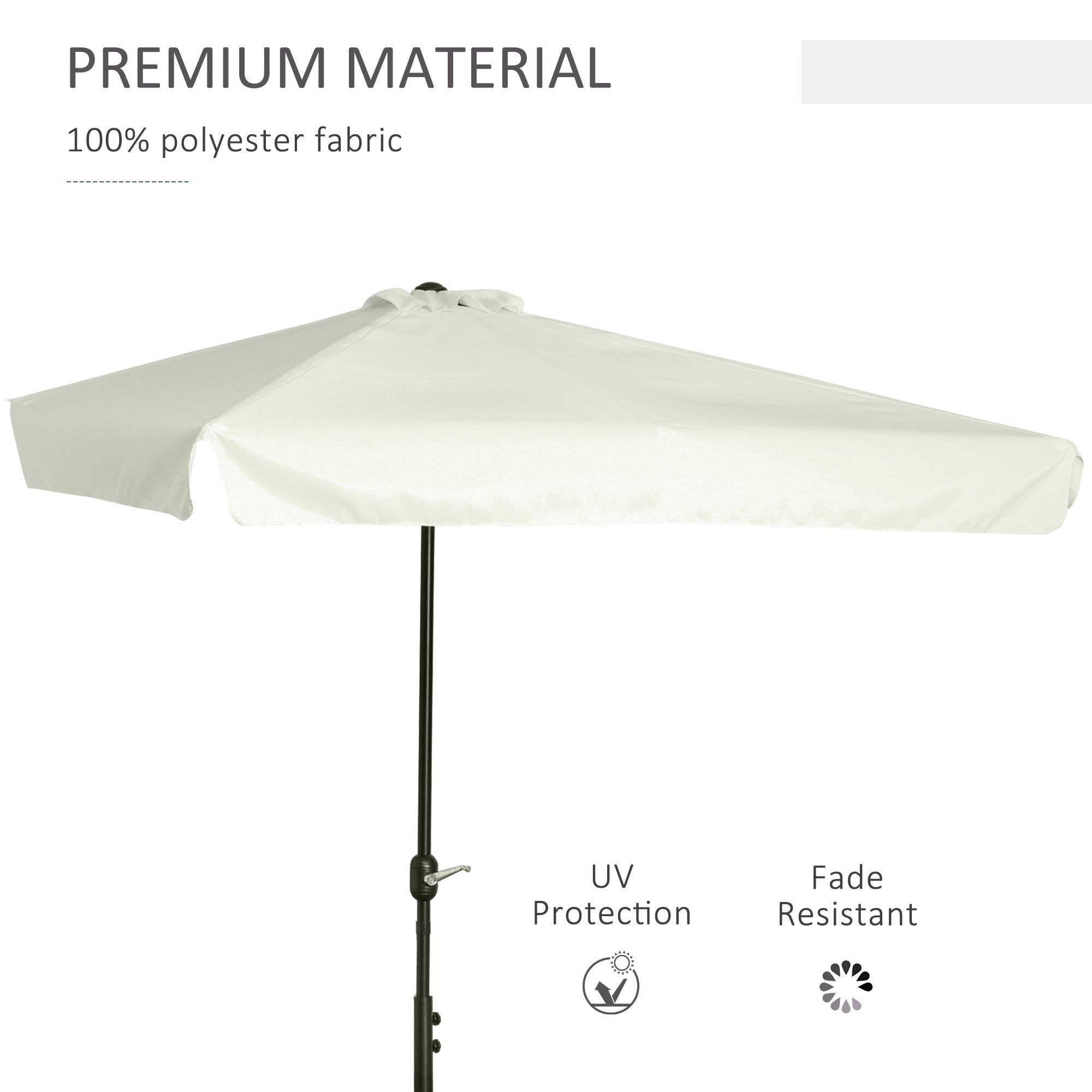 2.3m Half Parasol Semi Round Umbrella Patio Metal Frame Crank Handle for Balcony-- NO BASE INCLUDED, Cream White