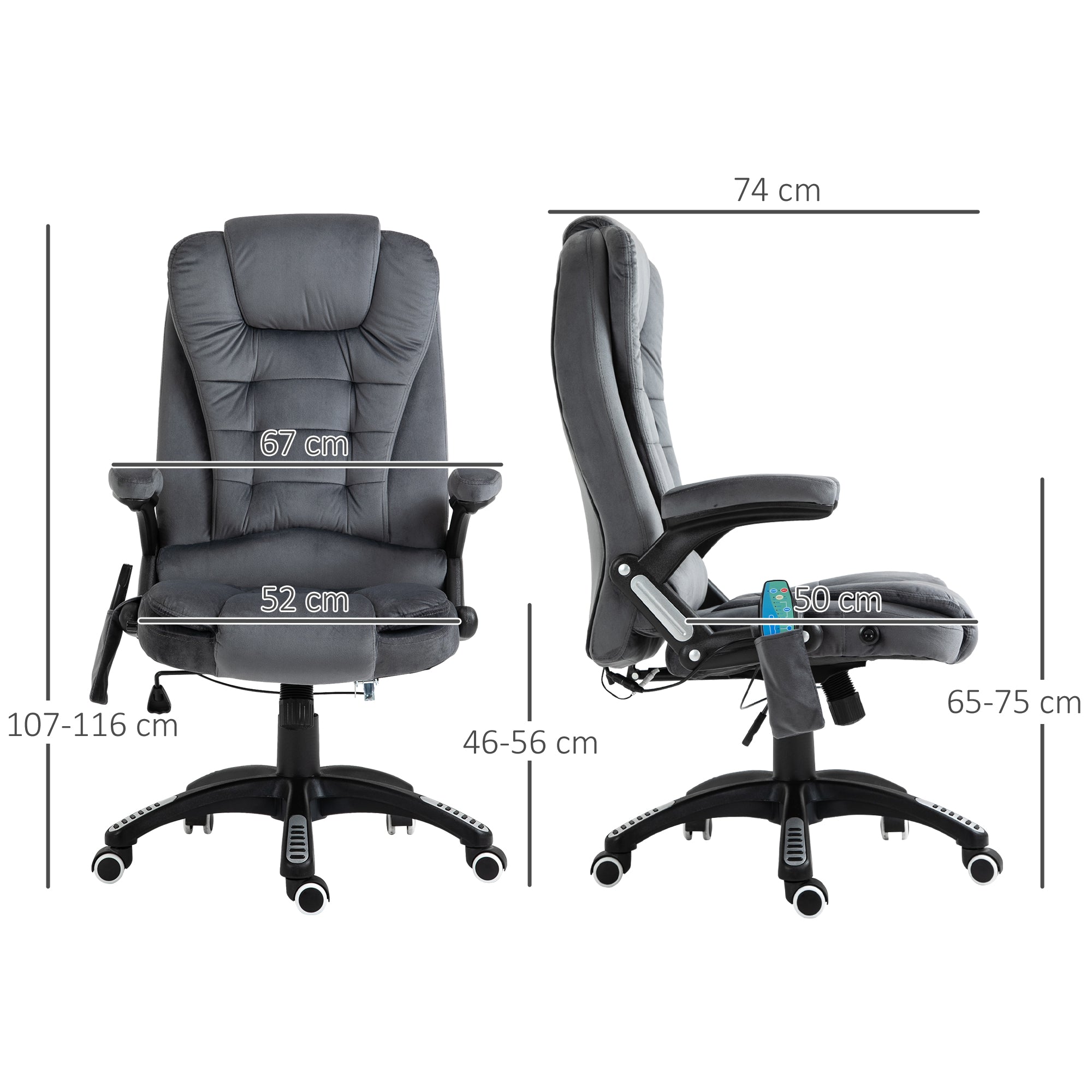 Heated Massage Office Chair with Six Massage Points, Reclining Office Chair with Velvet-Feel Fabric 360° Swivel Wheels, Grey