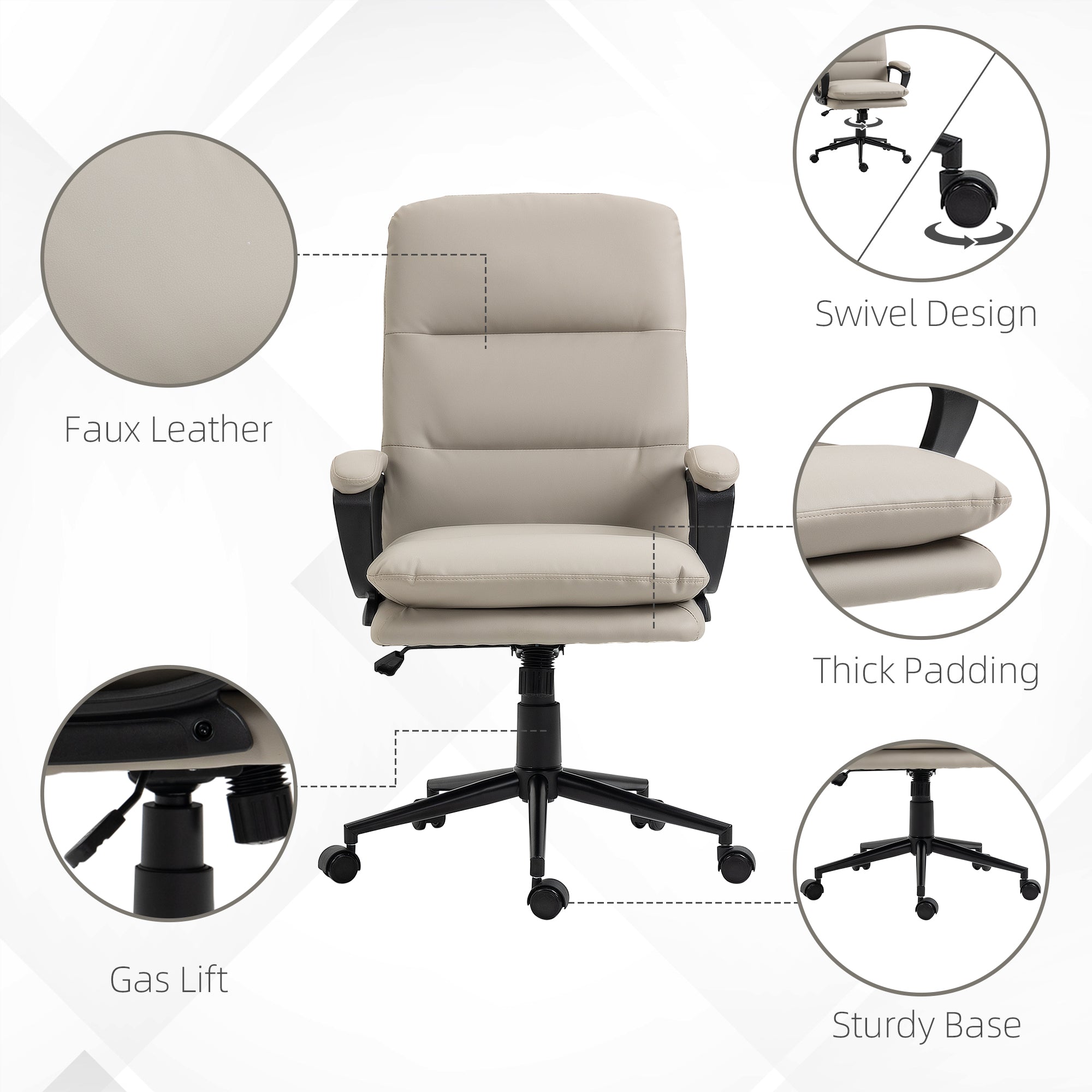 High Back Office Chair, PU Leather Desk Chair with Double-tier Padding, Arm, Swivel Wheels, Adjustable Height, Light Grey