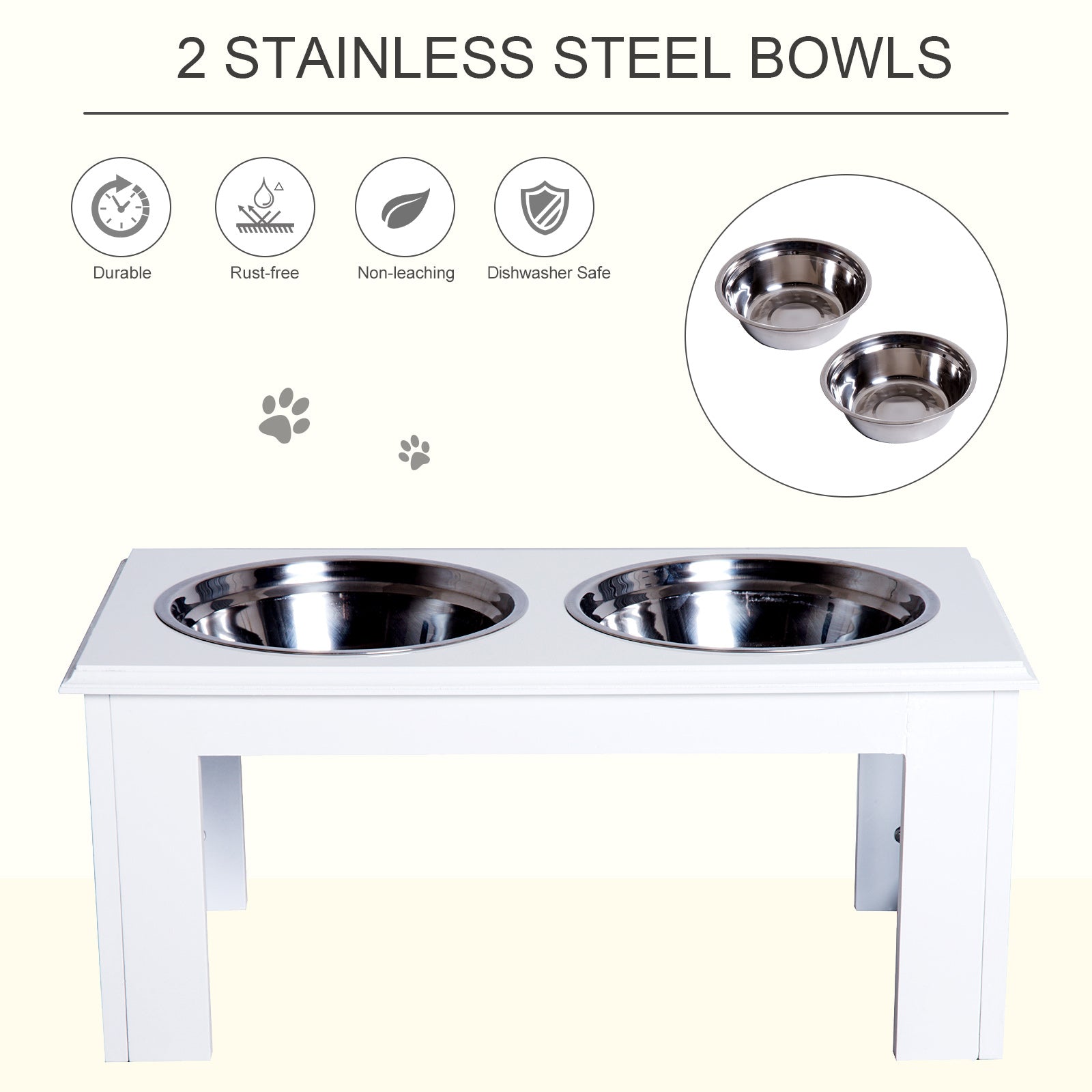 Stainless Steel Pet Feeder, 58.4Lx30.5Wx25.4H cm-White