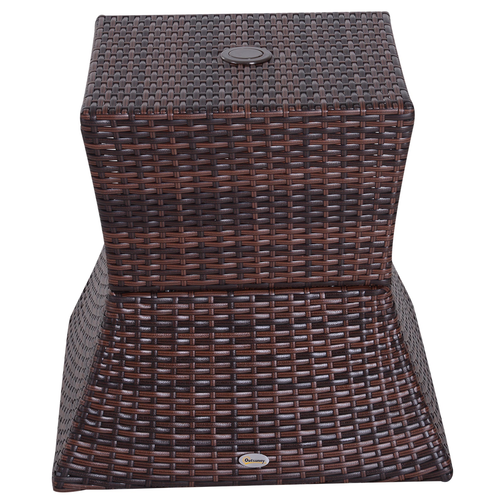 Outdoor Patio Rattan Wicker Coffee Table Bistro Side Table w/ Umbrella Hole and Storage Space, Brown