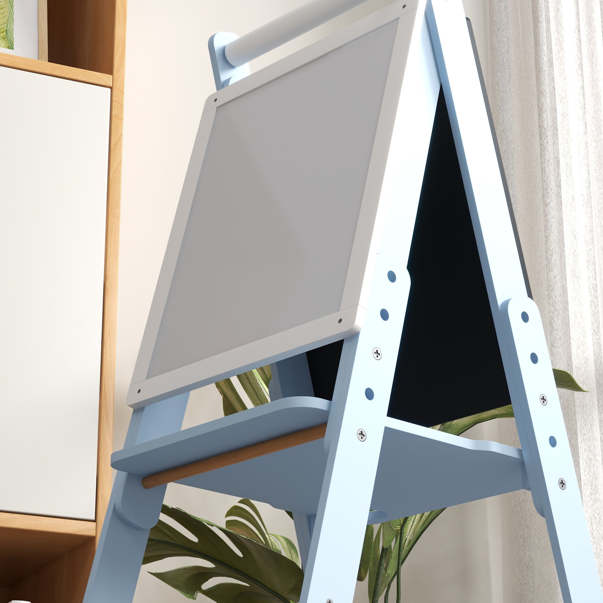 Art Easel for Kids with Paper Roll, Height Adjustable Double-Sided Whiteboard Chalkboard, 3 in 1 Easel, for Ages 3-6 Years