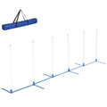 Adjustable Dog Agility Training Obstacle Course Set with Weave Poles and Storage Bag - White & Blue