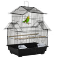 Metal Bird Cage with Swing, Perch, Food Container & Tray for Finch Canary Budgie 50.5x40x63cm - Black