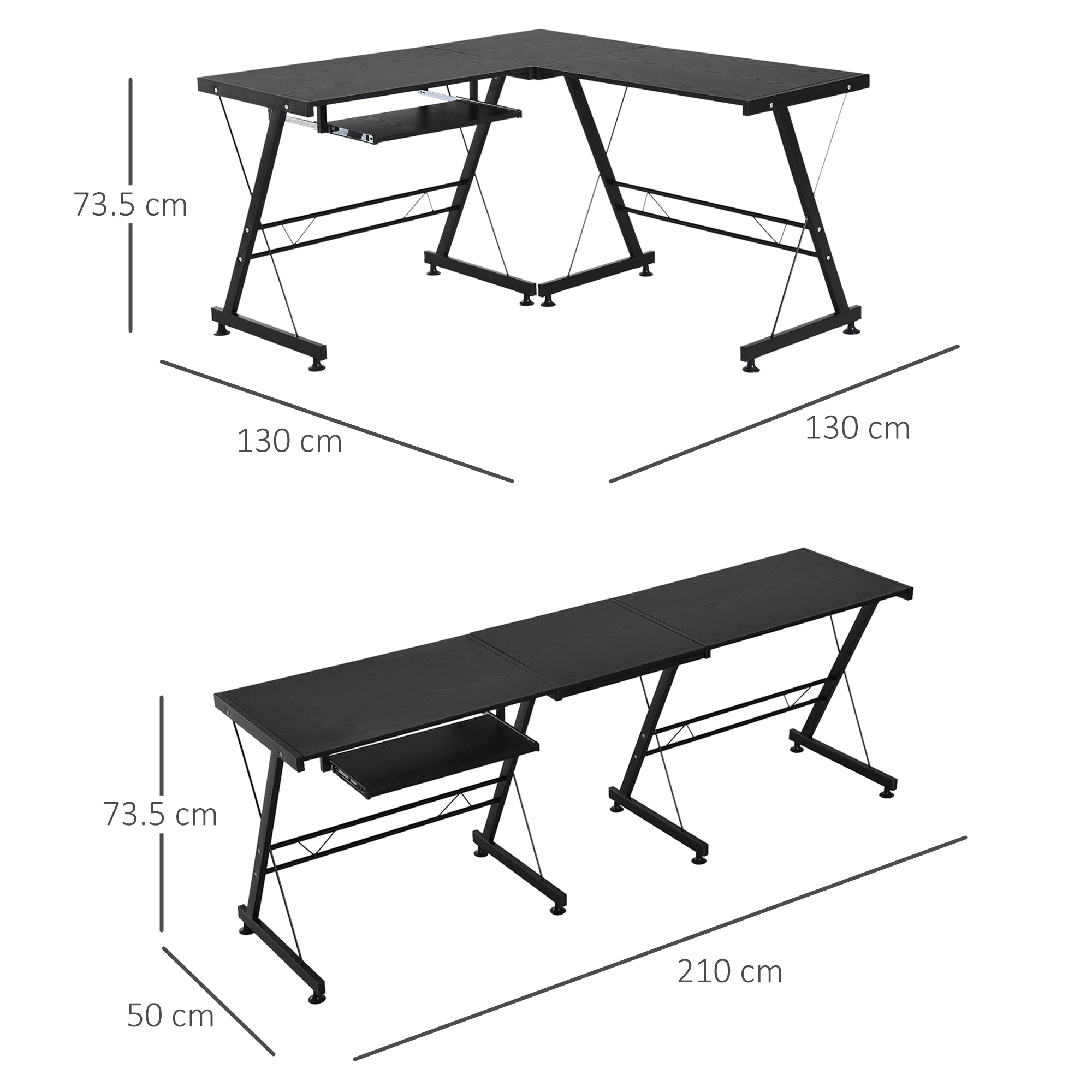 Office Gaming Desk L Shape Straight Corner Table Computer Work Station Laminated Sturdy Comfort w/ Keyboard Tray Black