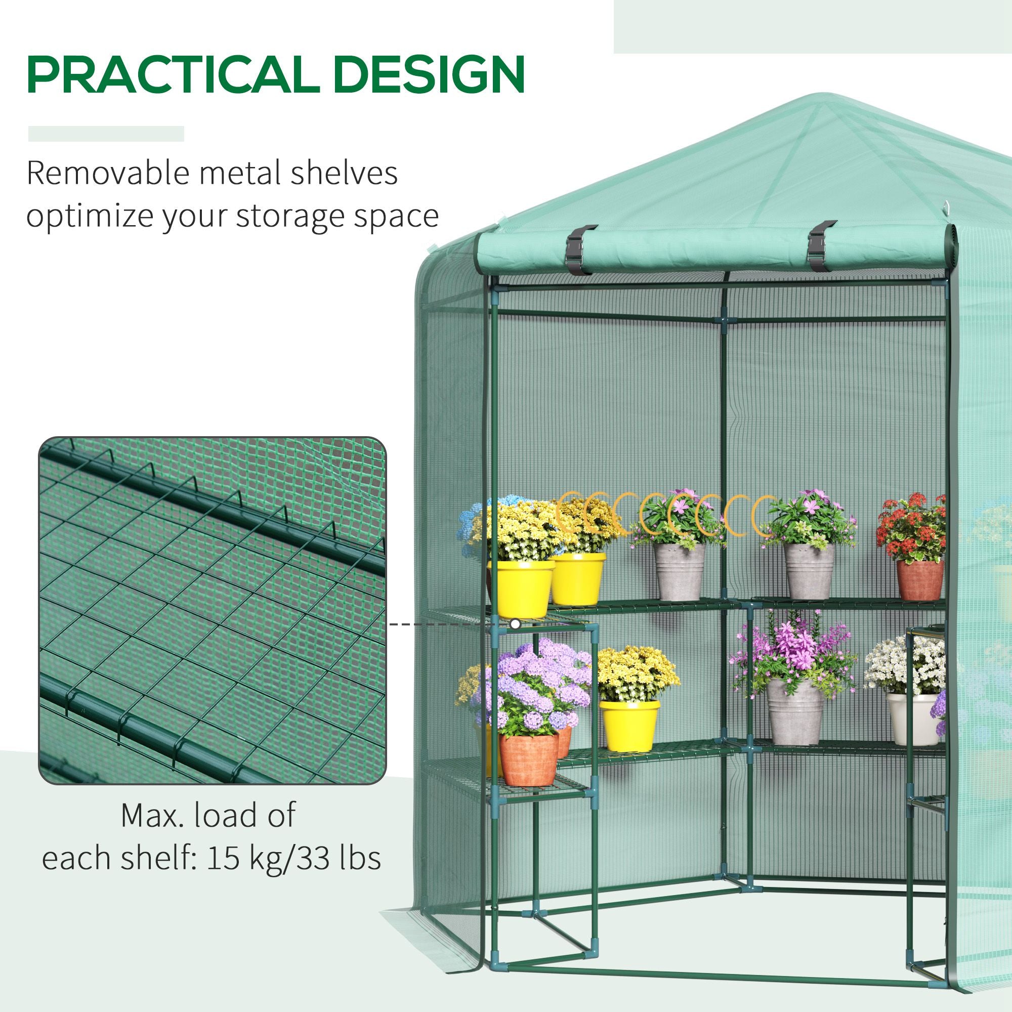 Hexagon Walk In Garden Greenhouse PE Planter Flower Growth with Zipped Door 225 x 194 x 215H cm