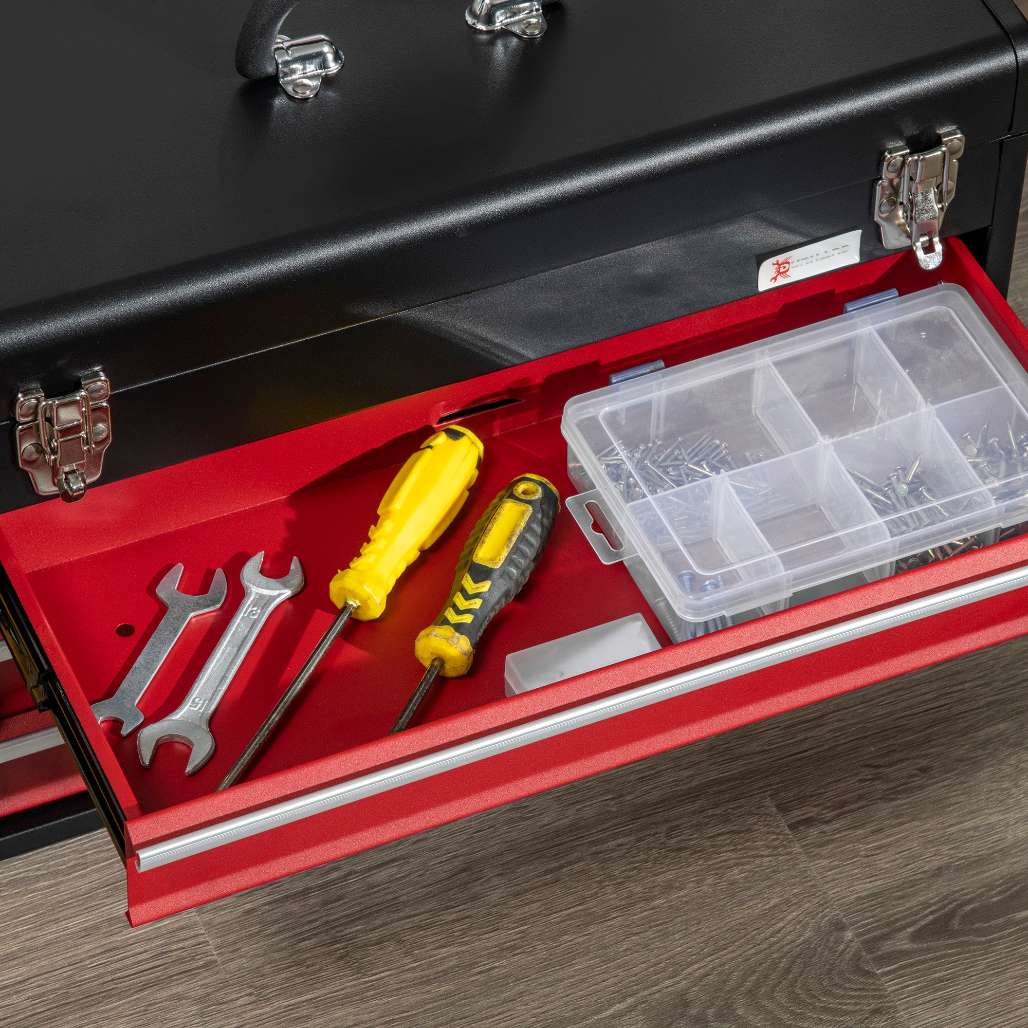 3 Drawer Tool Chest, Lockable Metal Tool Box with Ball Bearing Runners, Portable Toolbox, 510mm x 220mm x 320mm