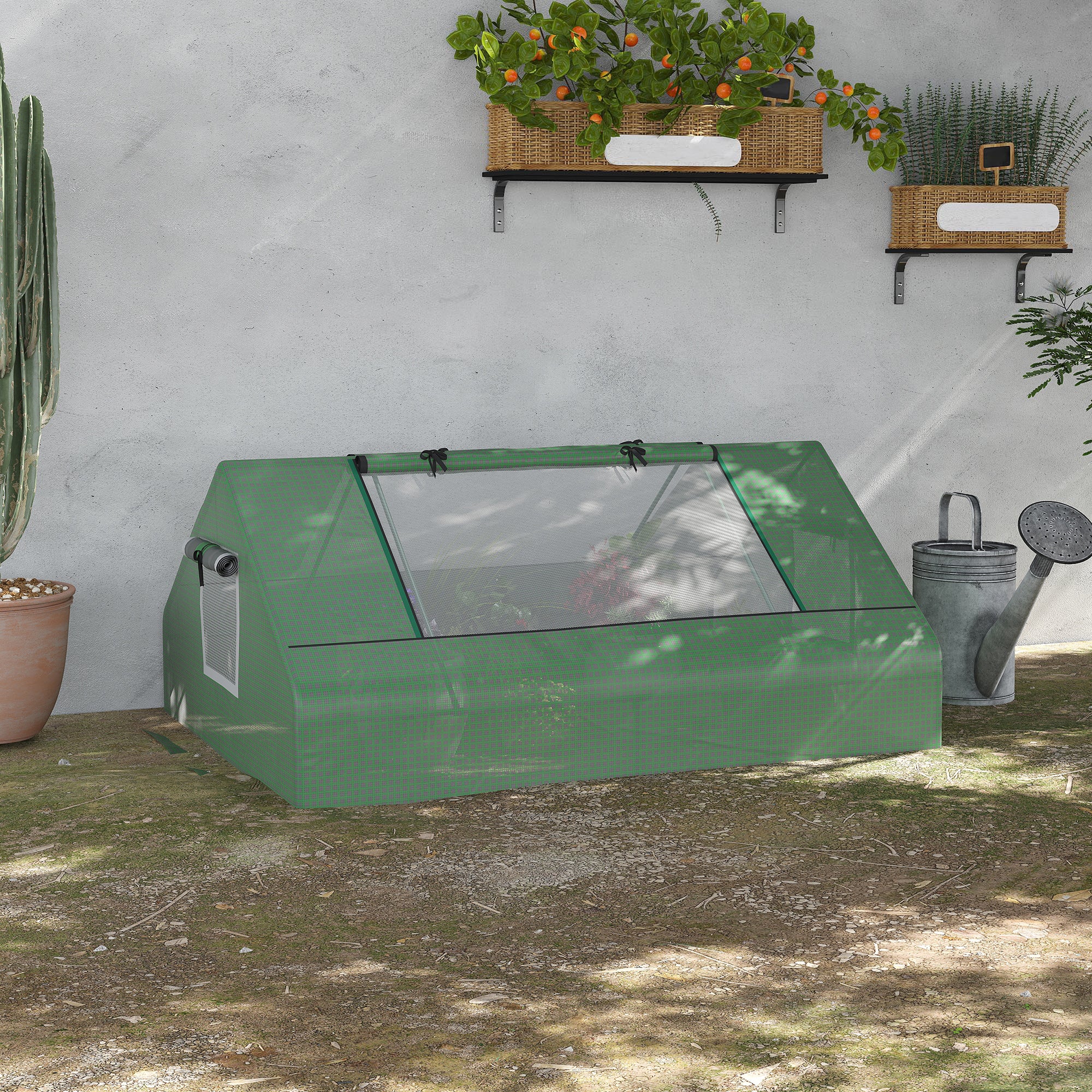 Mini Greenhouse, Portable Garden Small Greenhouse with Zipped Windows and Door, 180 x 140 x 80cm, Dark Green