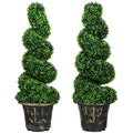 Set of 2 Artificial 90cm Spiral Boxwood Plants with Cement Pots - Green