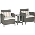 3 Piece Rattan Garden Furniture Set with Metal Frame - Light Grey