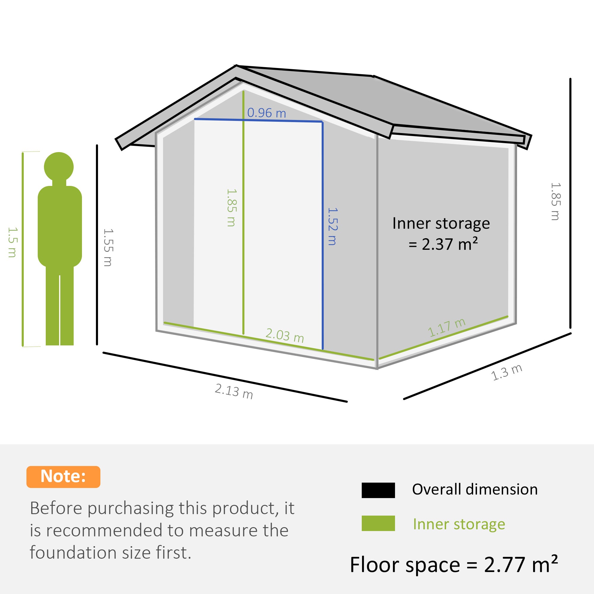 Lockable Garden Shed Large Patio Roofed Tool Metal Storage Building Foundation Sheds Box Outdoor Furniture, 7ft x 4ft, Dark Grey