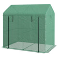 Walk-In Garden Greenhouse with Roll-Up Door and Mesh Windows 200x140x200cm - Green