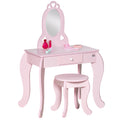 Kids 2 Piece Vanity Table and Stool Set with Mirror - Pink