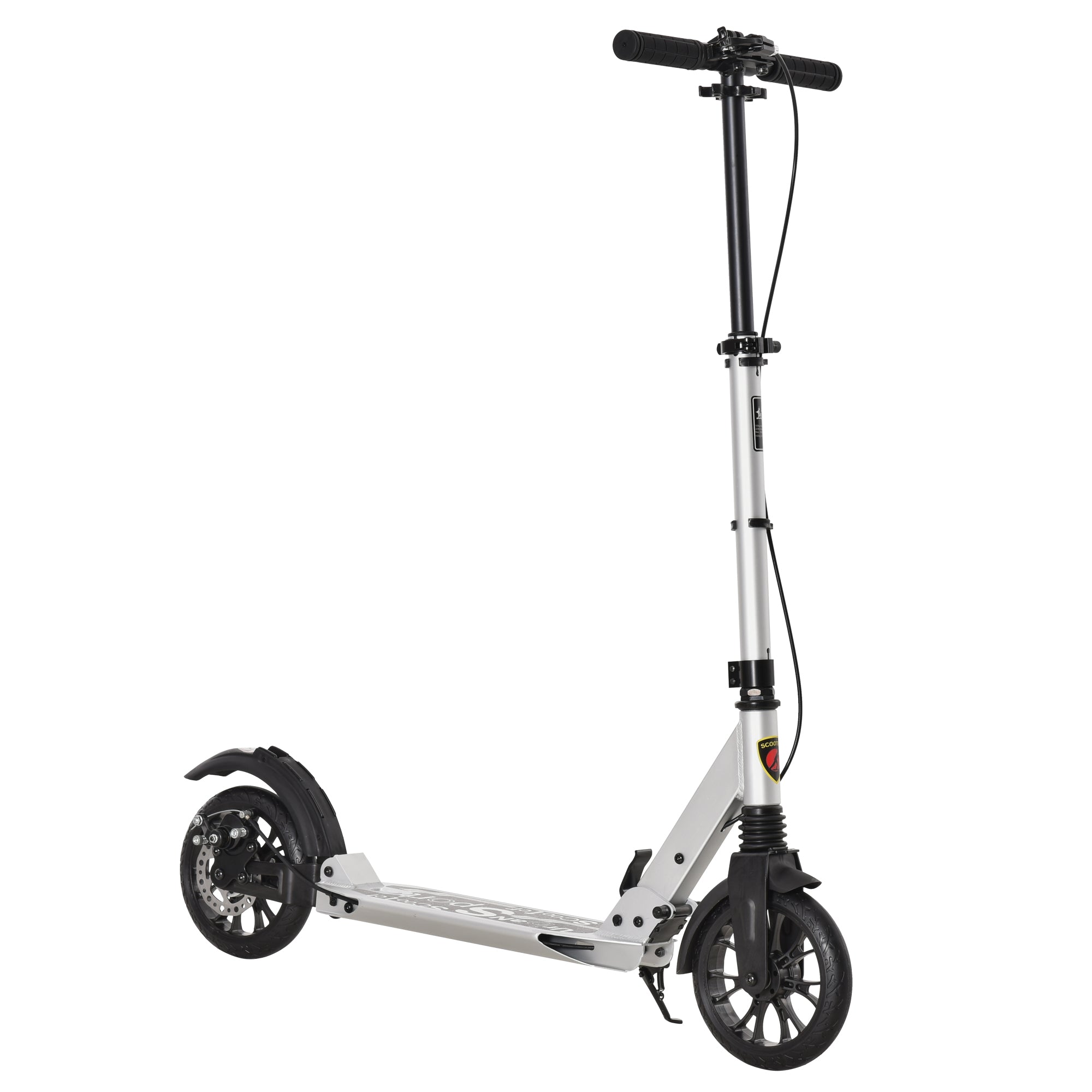 Adult Teens Kick Scooter Foldable Height Adjustable Aluminum Ride On Toy for 14+ with Rear Wheel & Hand Brake, Shock Mitigation System - Silver