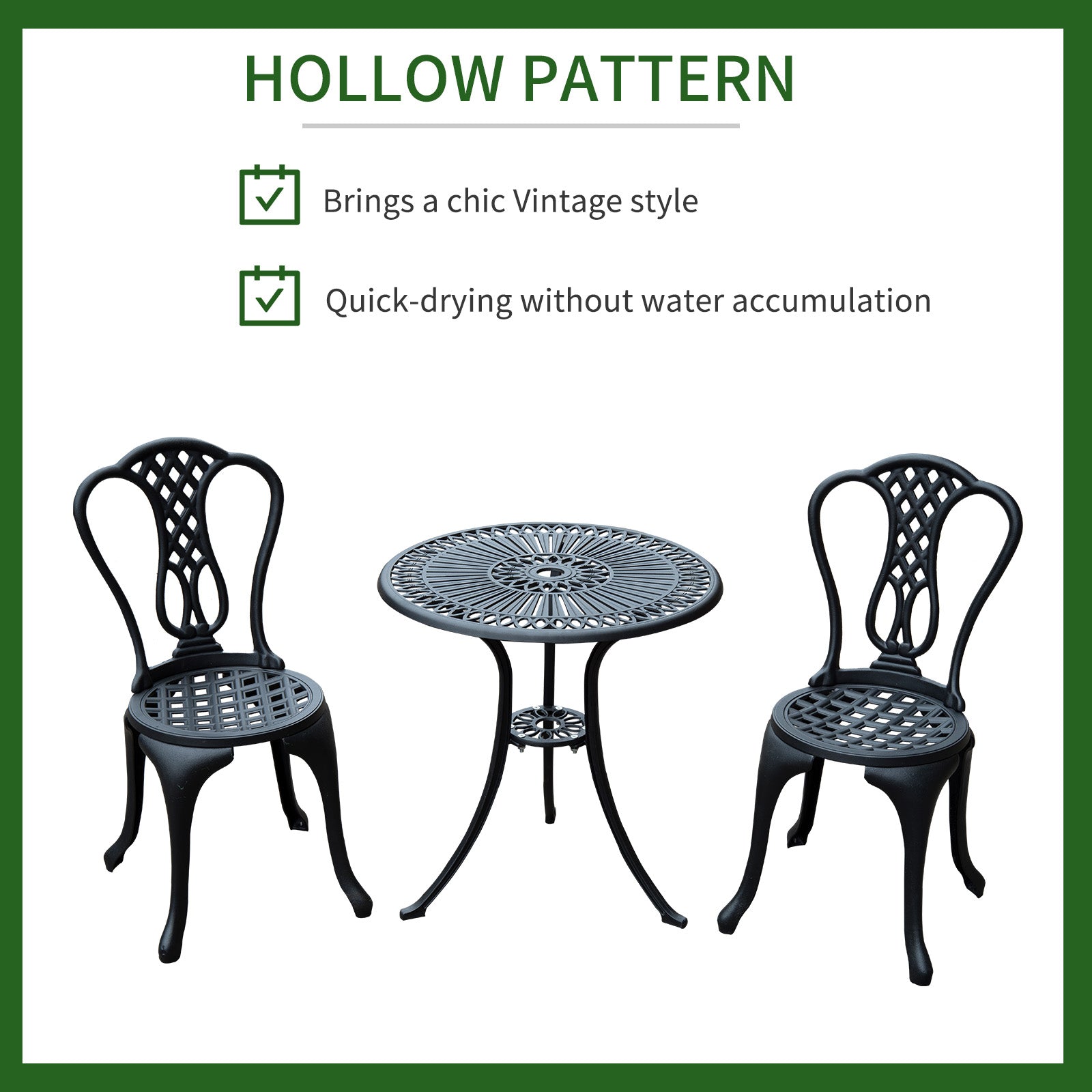 3 Piece Patio Cast Aluminium Bistro Set Garden Outdoor Furniture Table and Chairs Shabby Chic Style