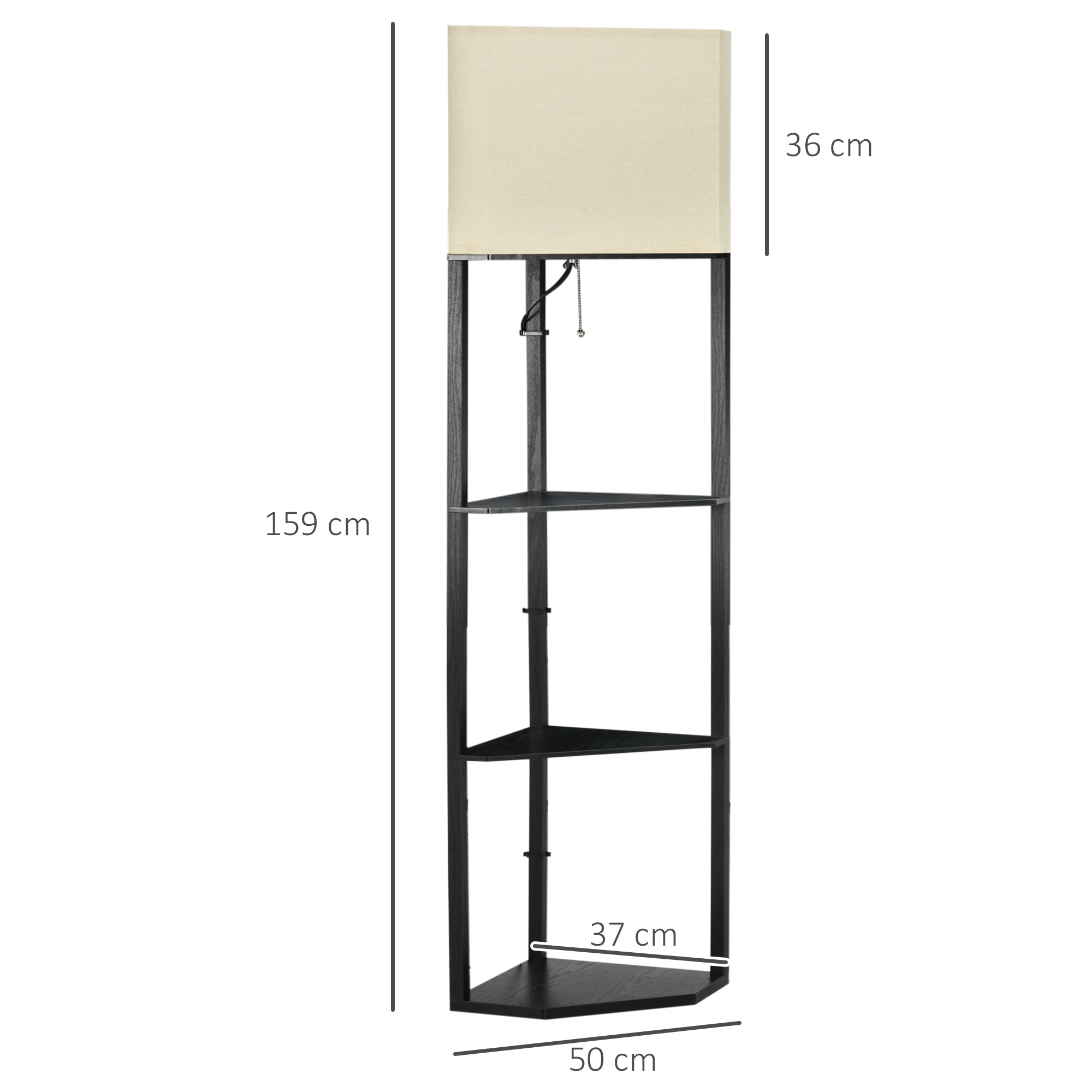 Corner Floor Lamp with Shelves, Modern Tall Standing Lamps for Living Room, Bedroom, with Pull Chain Switch (Bulb not Included), Black