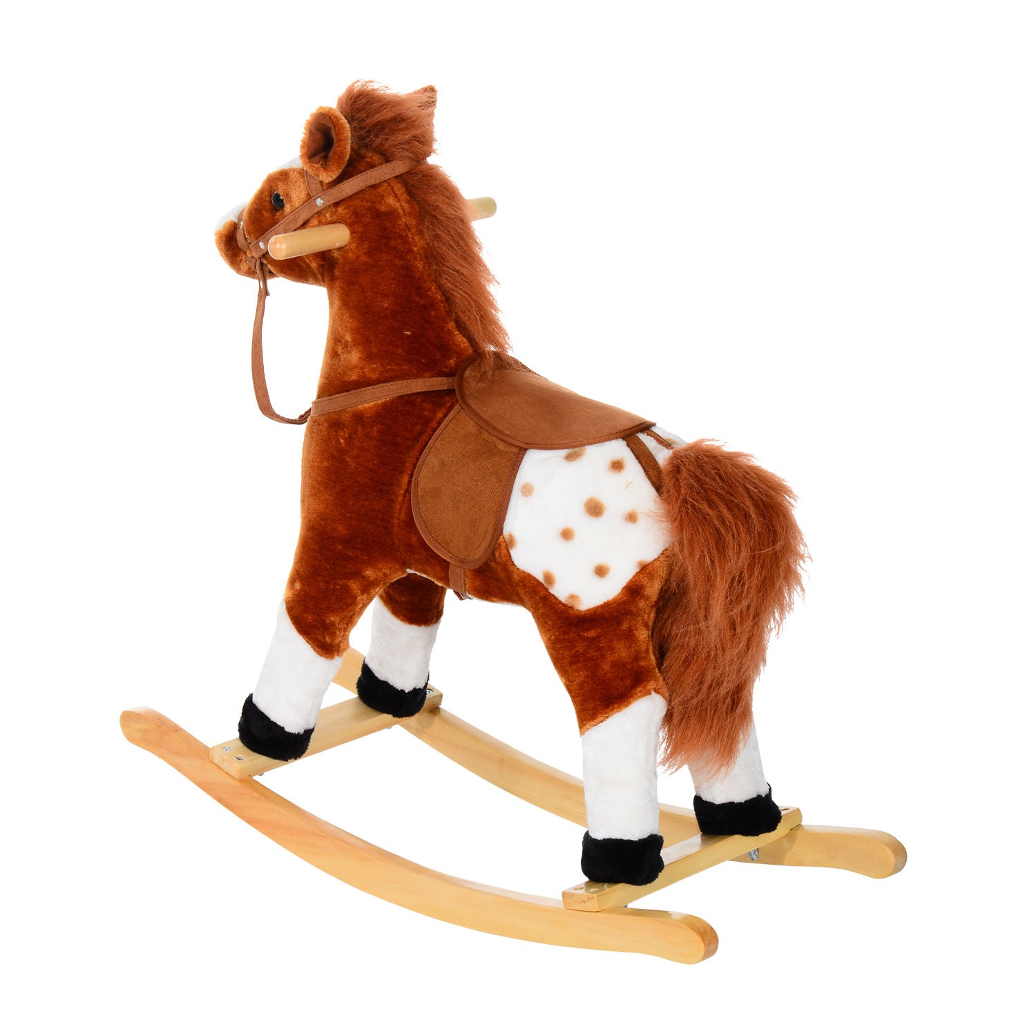 Wooden Rocking Horse with Sound Handle Grip Traditional Toy Fun Gift Brown