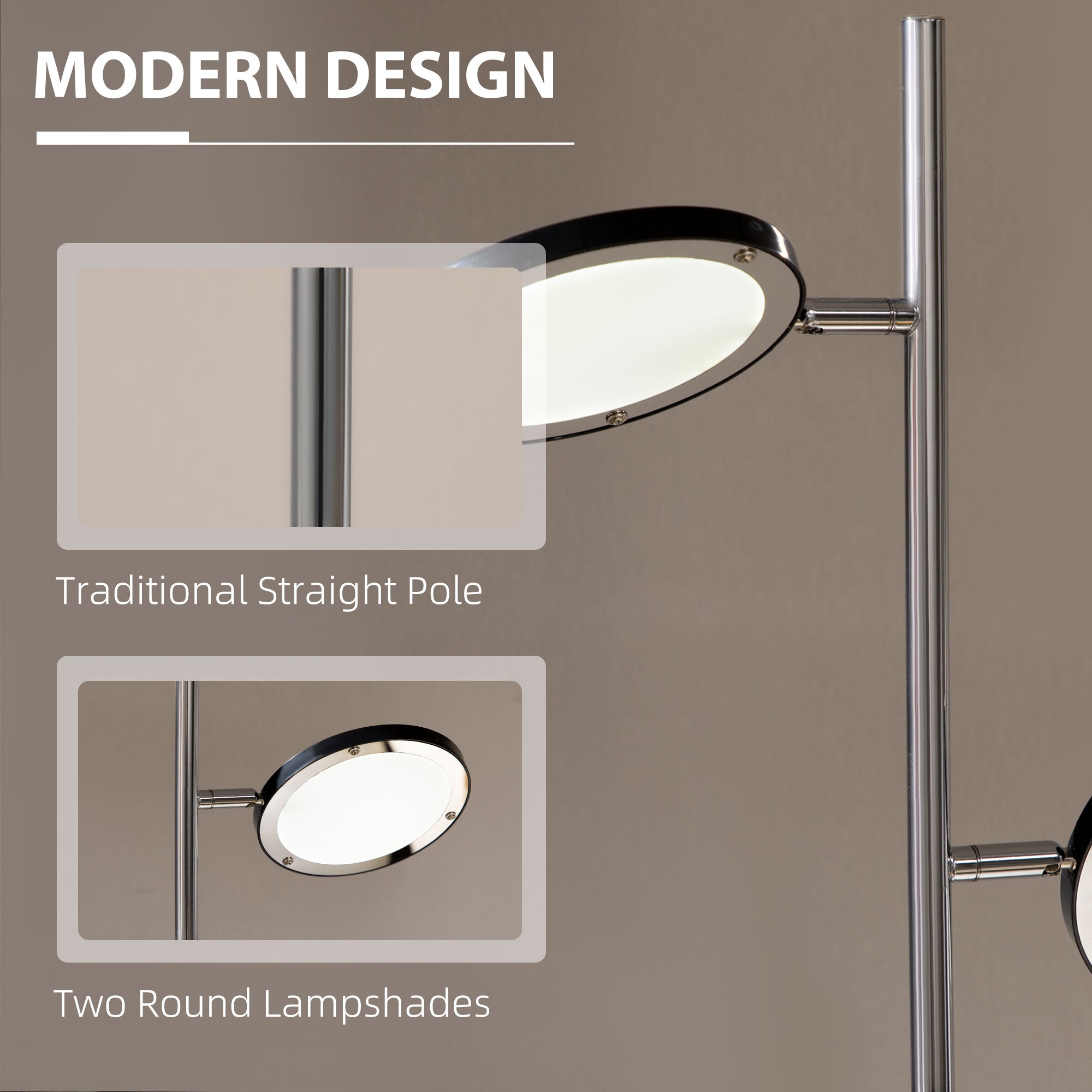 Modern Floor Lamps for Living Room, Standing Lamp with 2 Light White LED, Adjustable Head, 25x25x165cm, Chrome