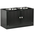 Raised Dog Bowls Feeding Station with Stand, Storage & 2 Stainless Steel Bowls for Large Dogs - Black