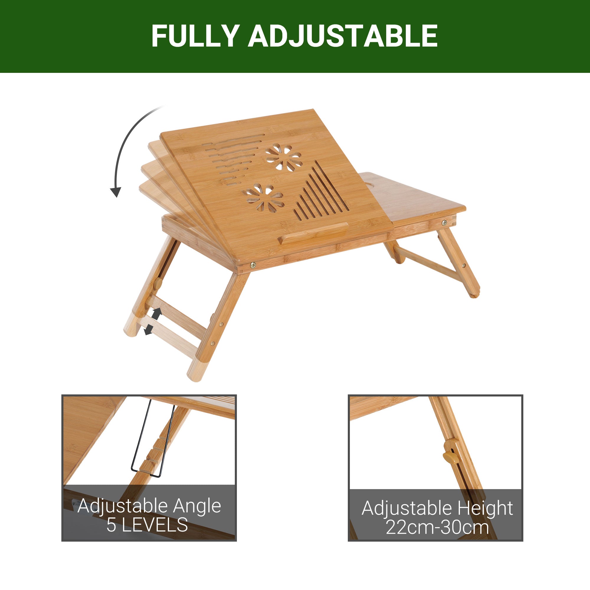 Foldable Laptop Desk Portable Bamboo Laptop Desk with Drawer