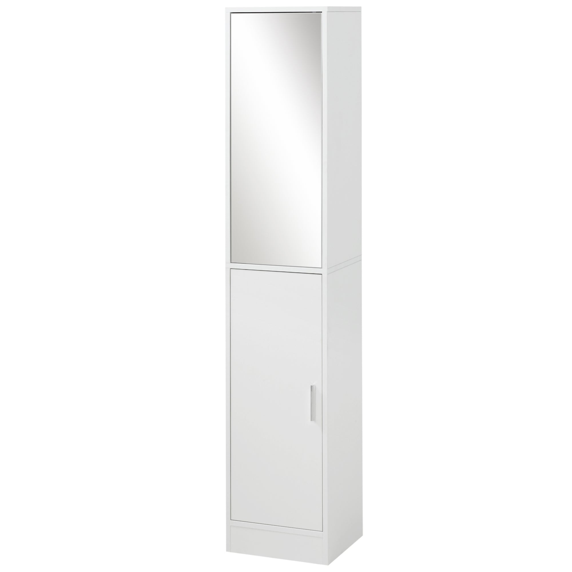 Tall Mirrored Bathroom Cabinet, Bathroom Storage Cupboard, Floor Standing Tallboy Unit with Adjustable Shelf, White